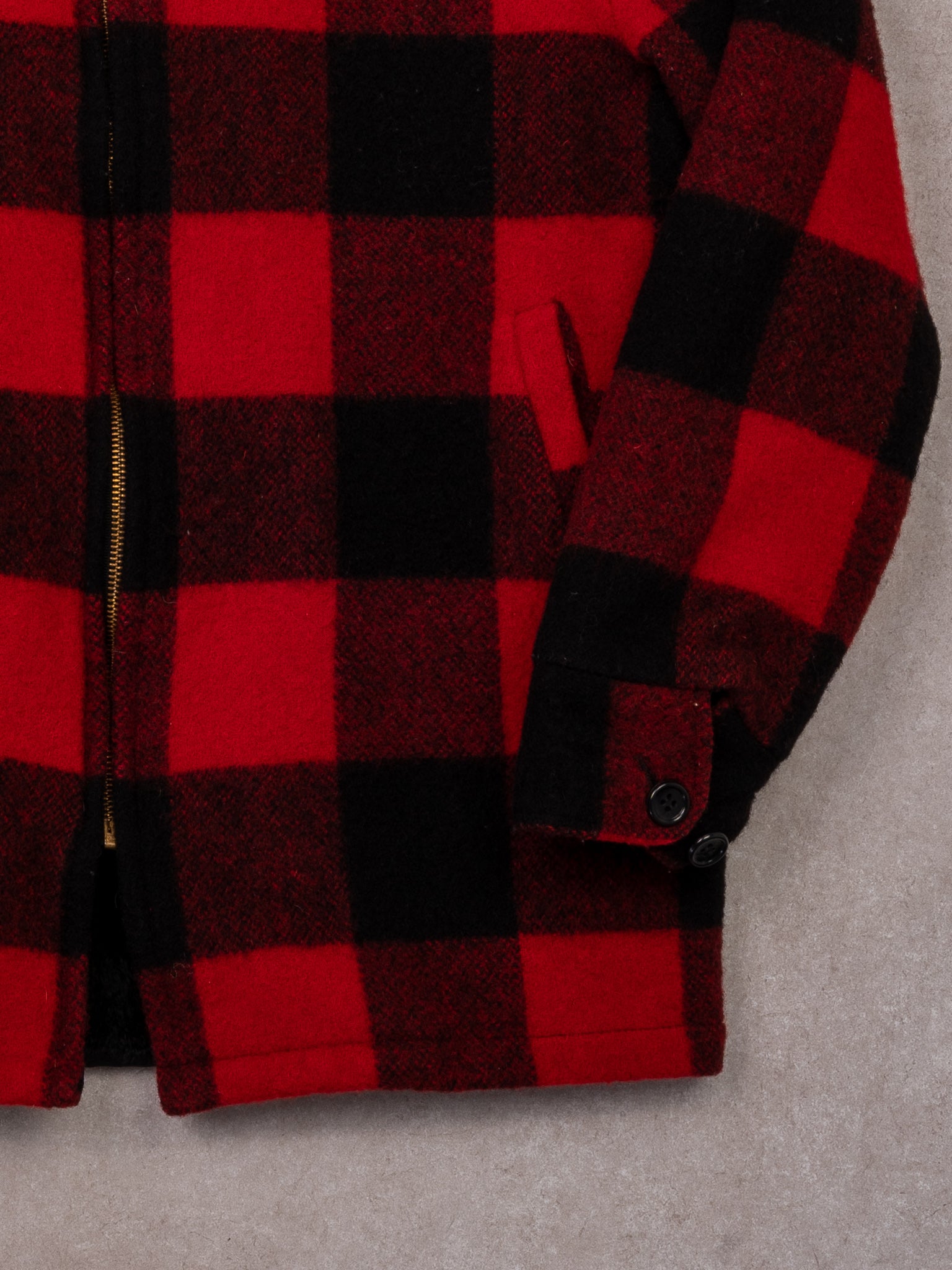 Vintage 90s Black + Red Checkered Woolrich Wool Jacket (M)