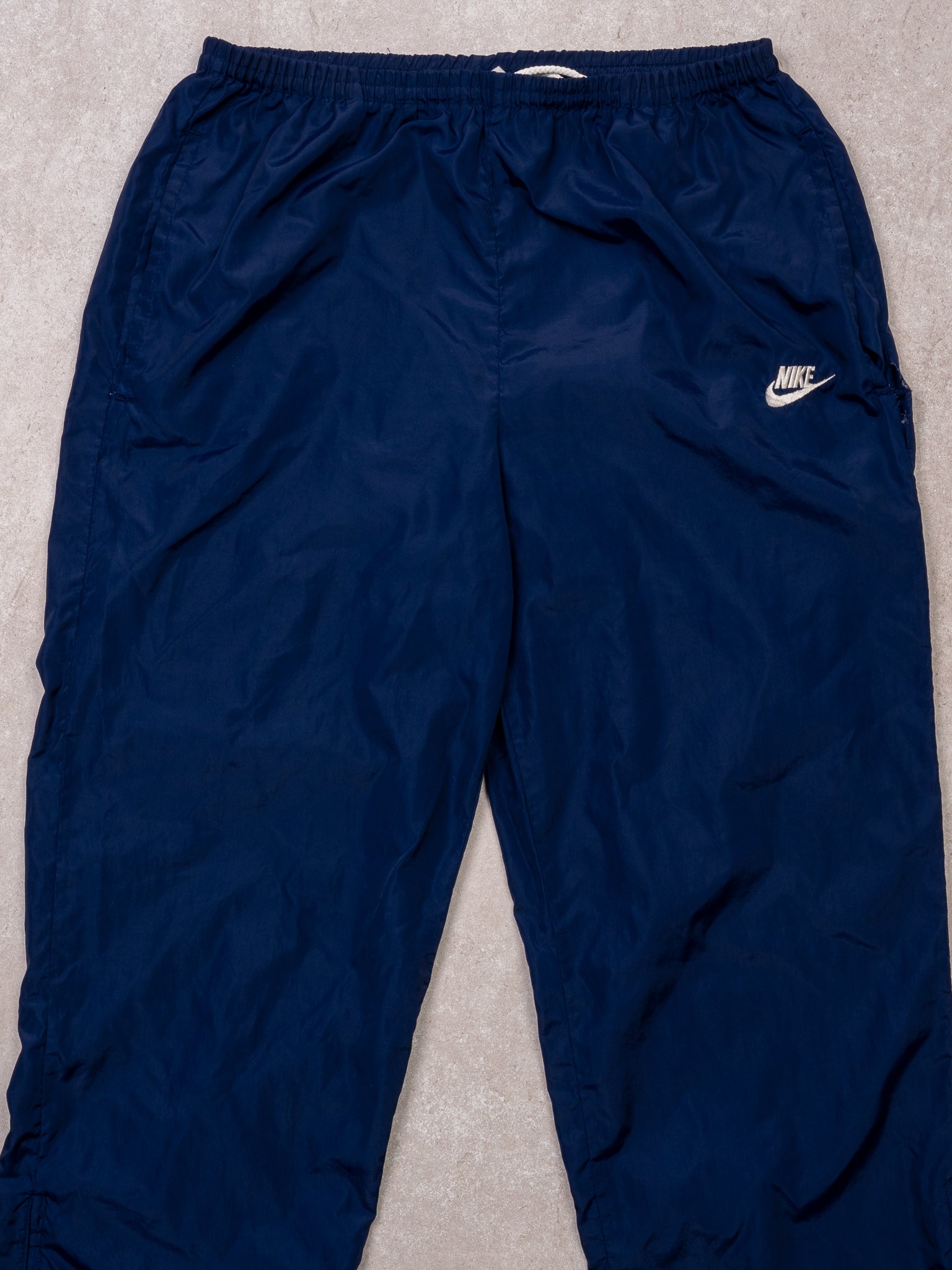 Vintage 90s Dark Blue + White Nike Windbreaker Pants (M)