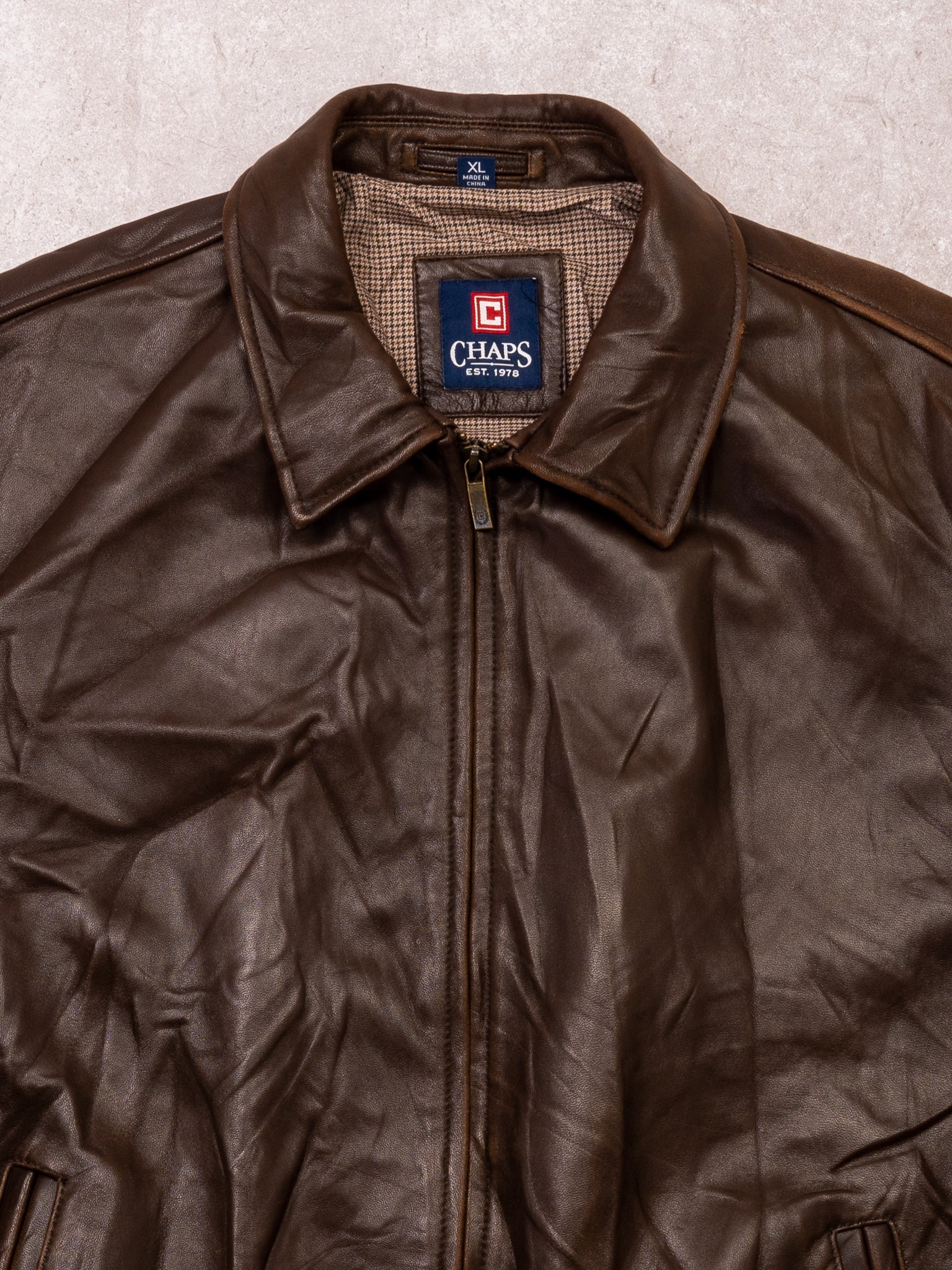 Vintage Y2K Brown Chaps Leather Bomber (L)