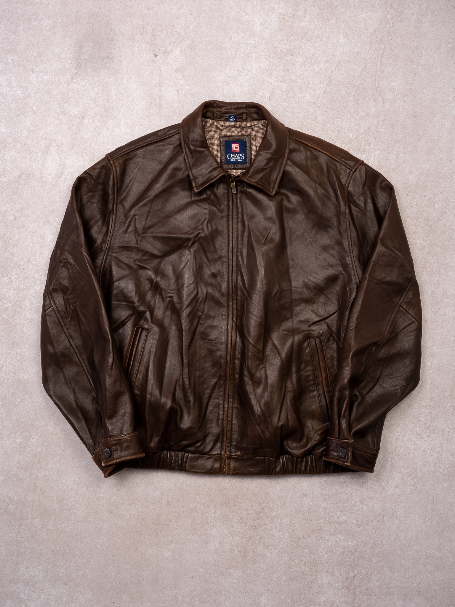 Vintage Y2K Brown Chaps Leather Bomber (L)