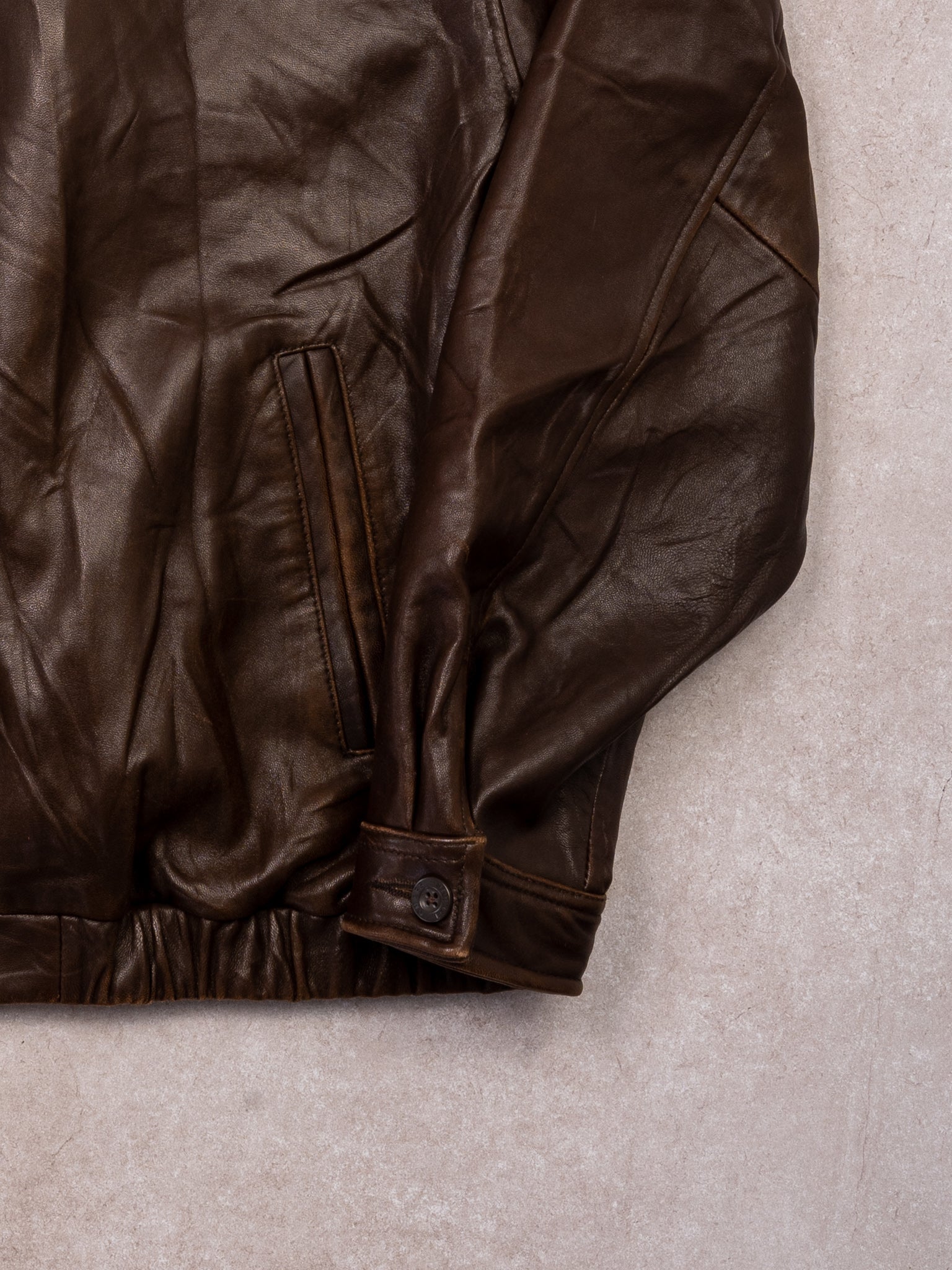 Vintage Y2K Brown Chaps Leather Bomber (L)