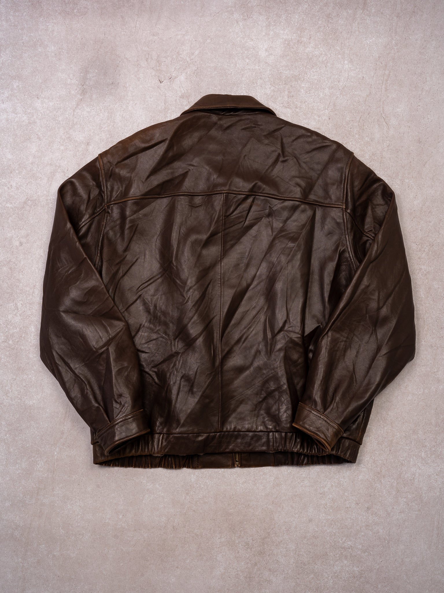 Vintage Y2K Brown Chaps Leather Bomber (L)