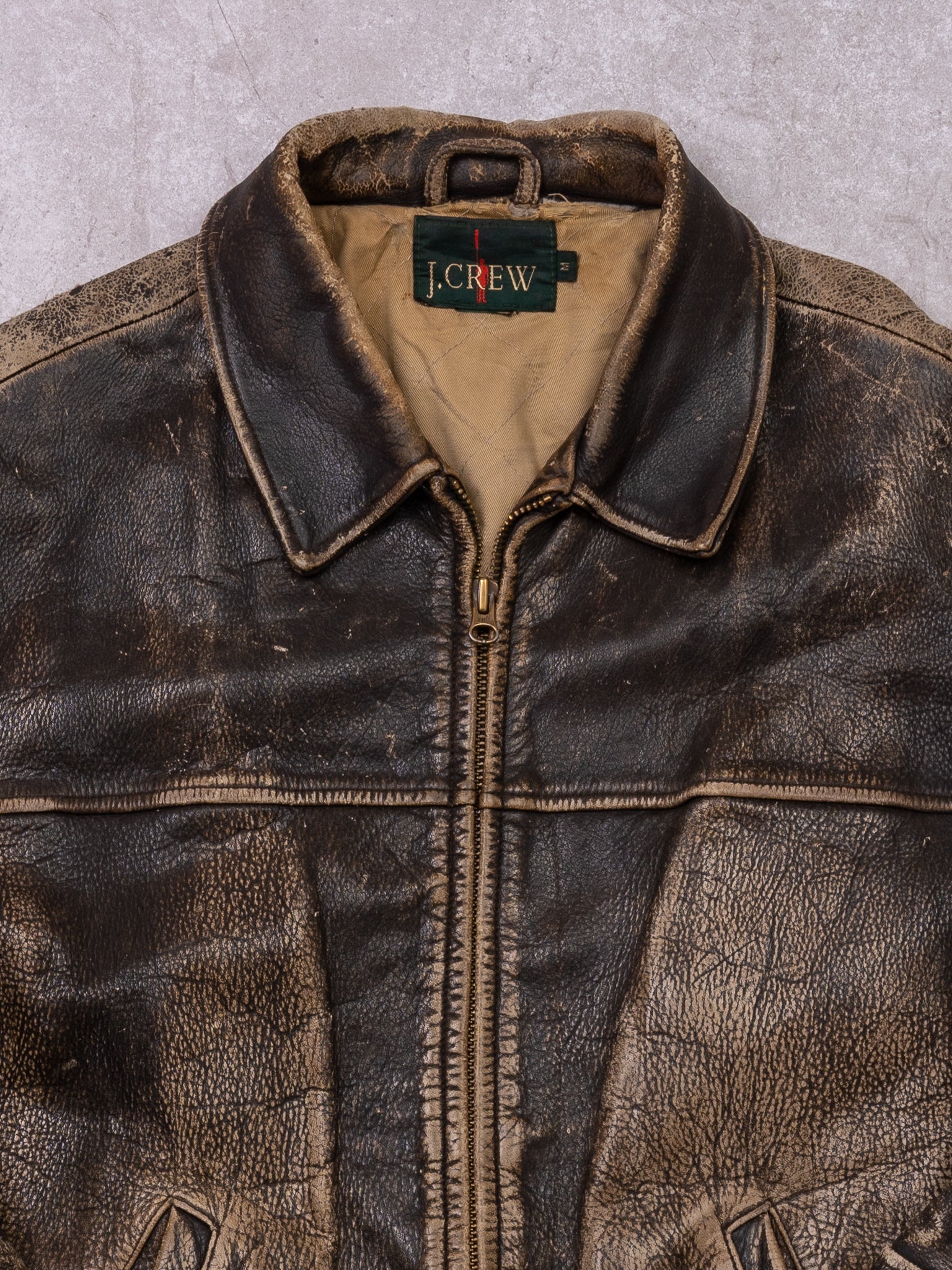 Vintage 80s Rugged Sun Kissed Brown Leather Bomber Jacket (S/M)