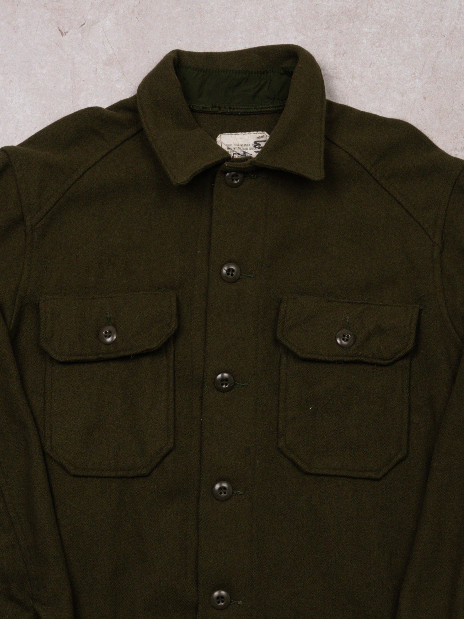 Vintage 80s Green Army Wool Button Up (M/L)
