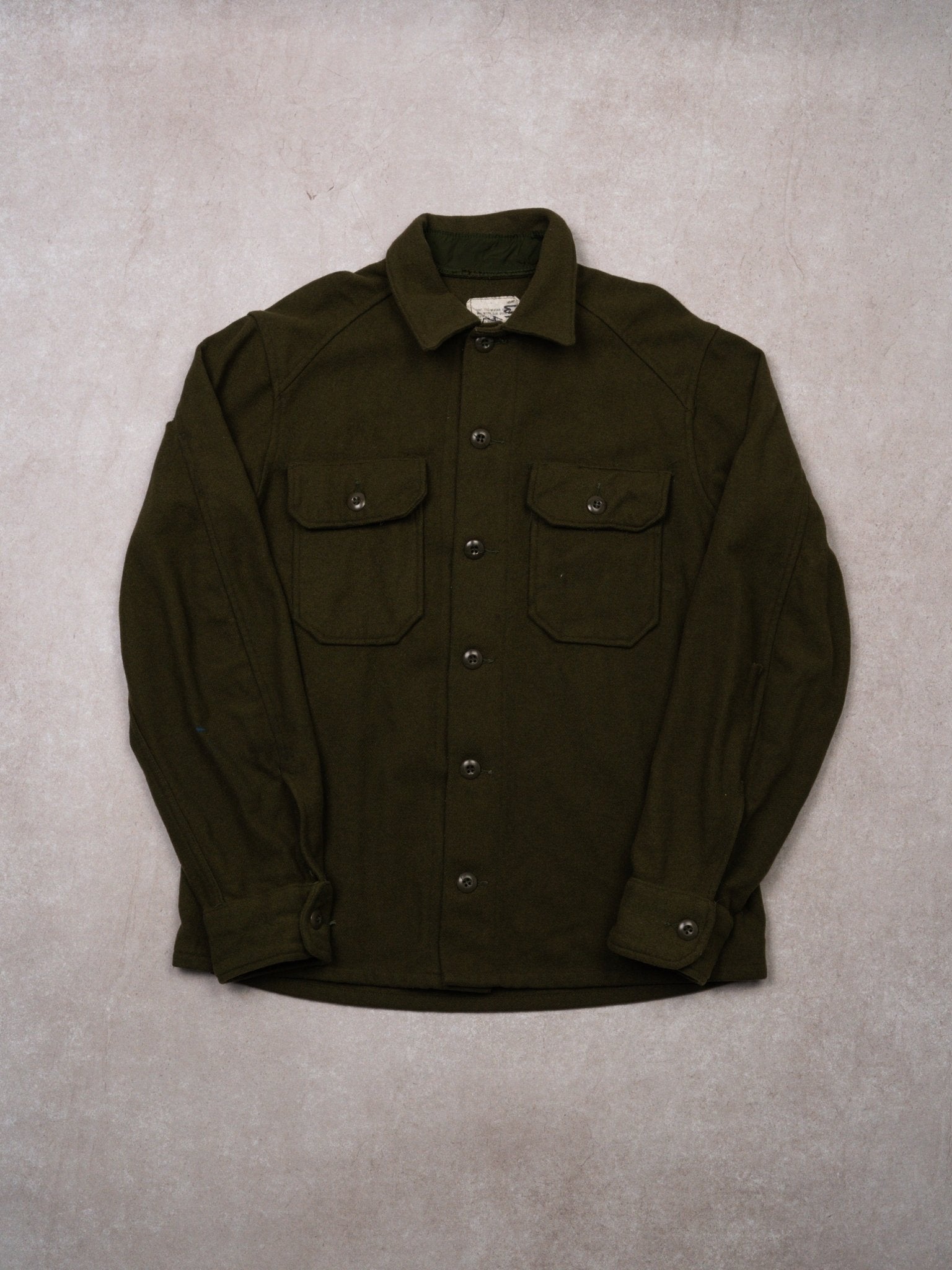 Vintage 80s Green Army Wool Button Up (M/L)