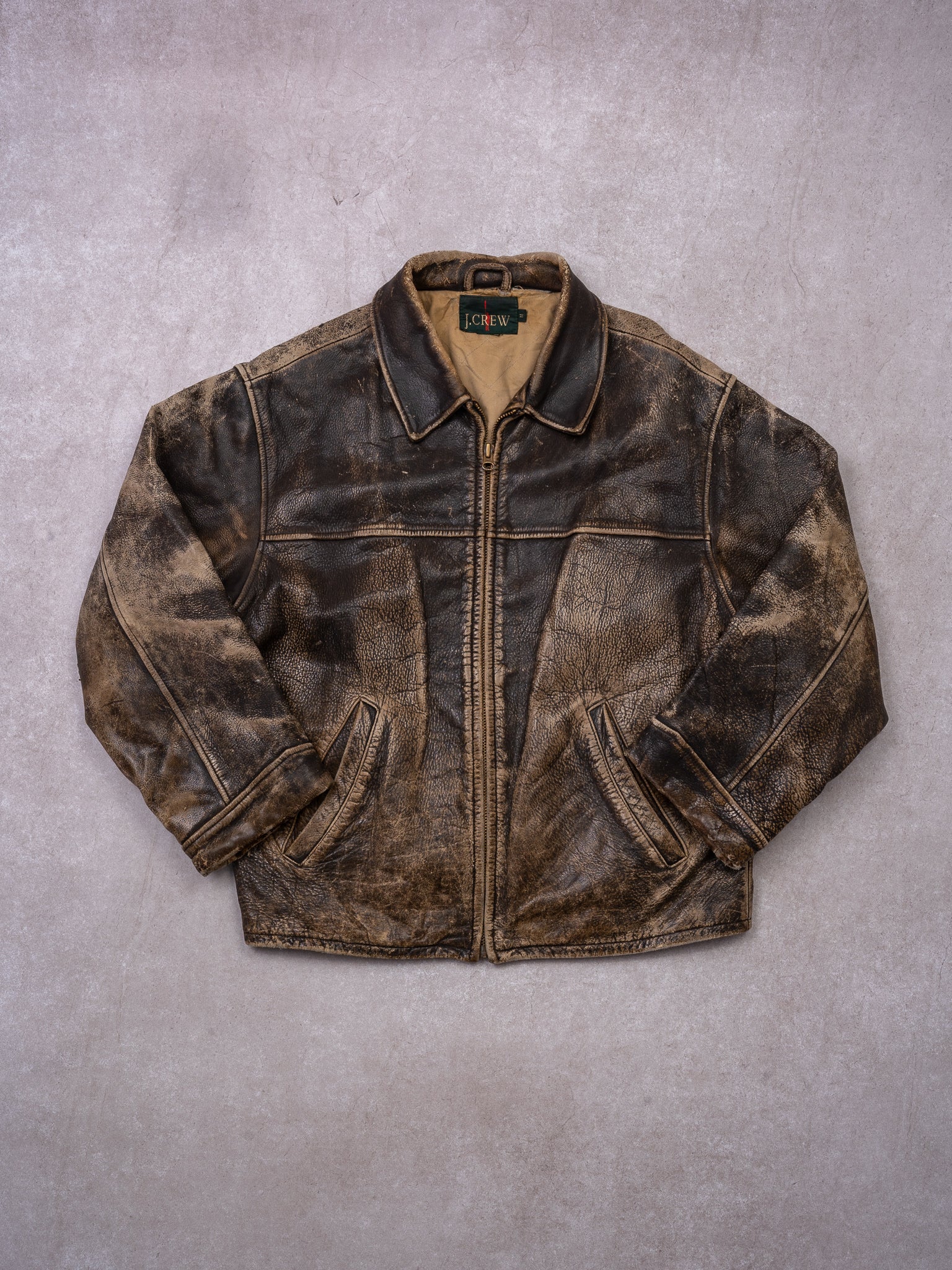 Vintage 80s Rugged Sun Kissed Brown Leather Bomber Jacket (S/M)