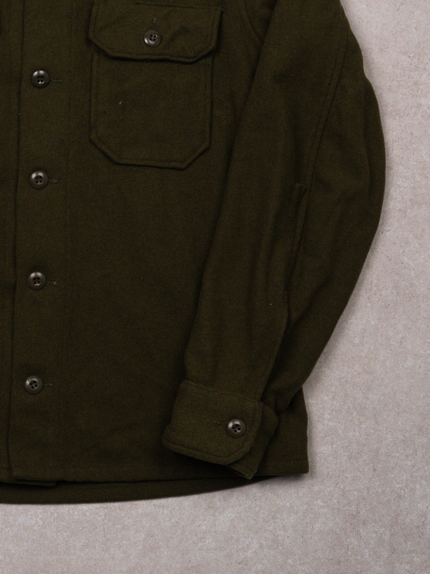 Vintage 80s Green Army Wool Button Up (M/L)