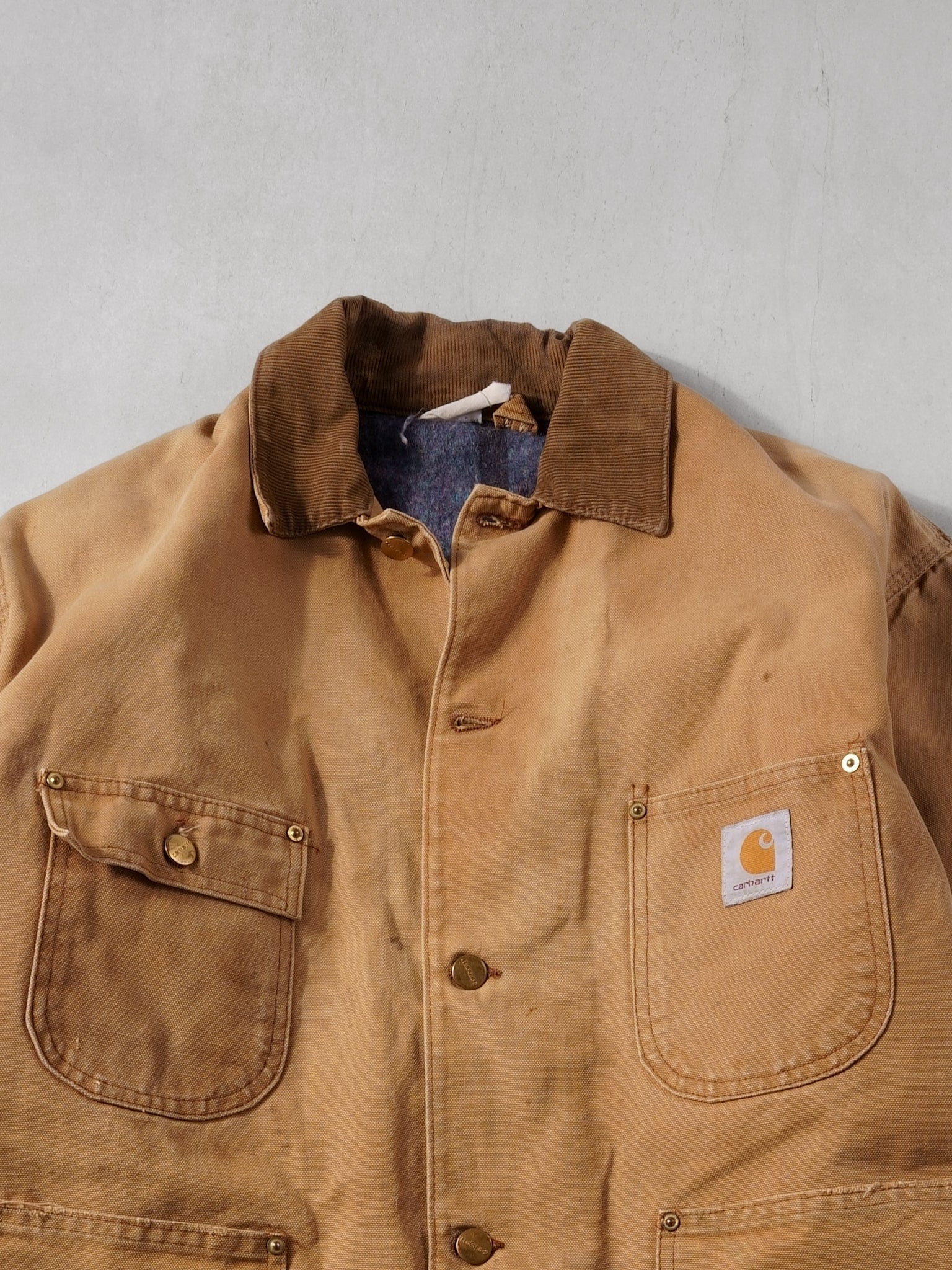 Vintage 90s Khaki Carhartt Collared Work Jacket (XL)