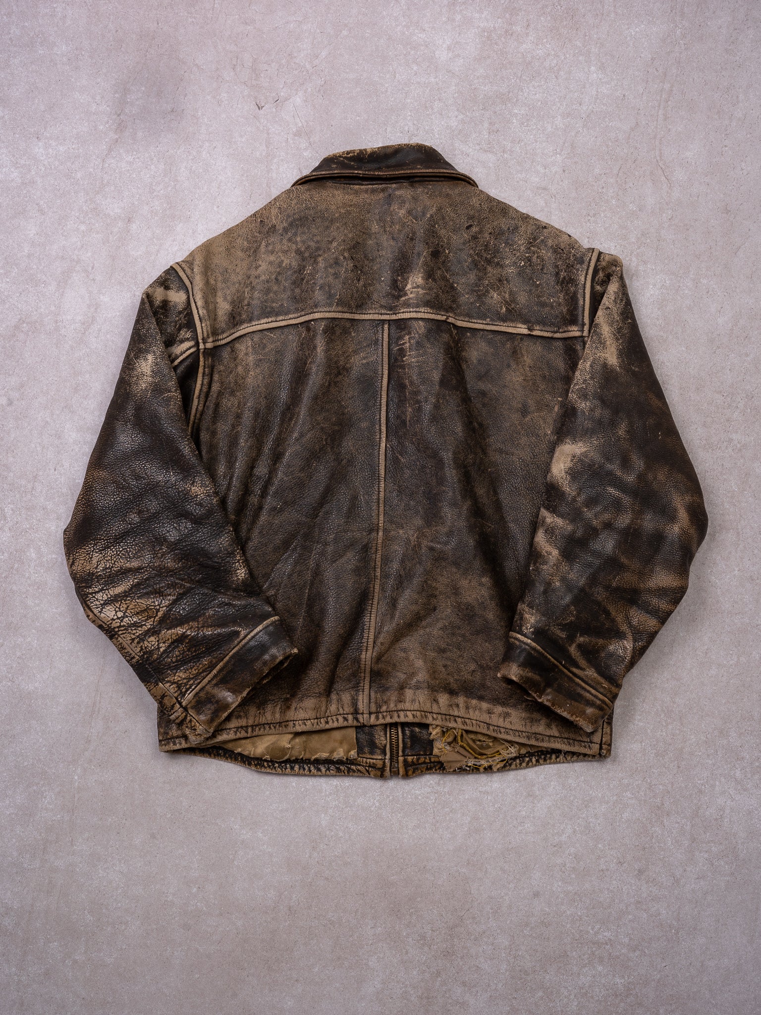 Vintage 80s Rugged Sun Kissed Brown Leather Bomber Jacket (S/M)