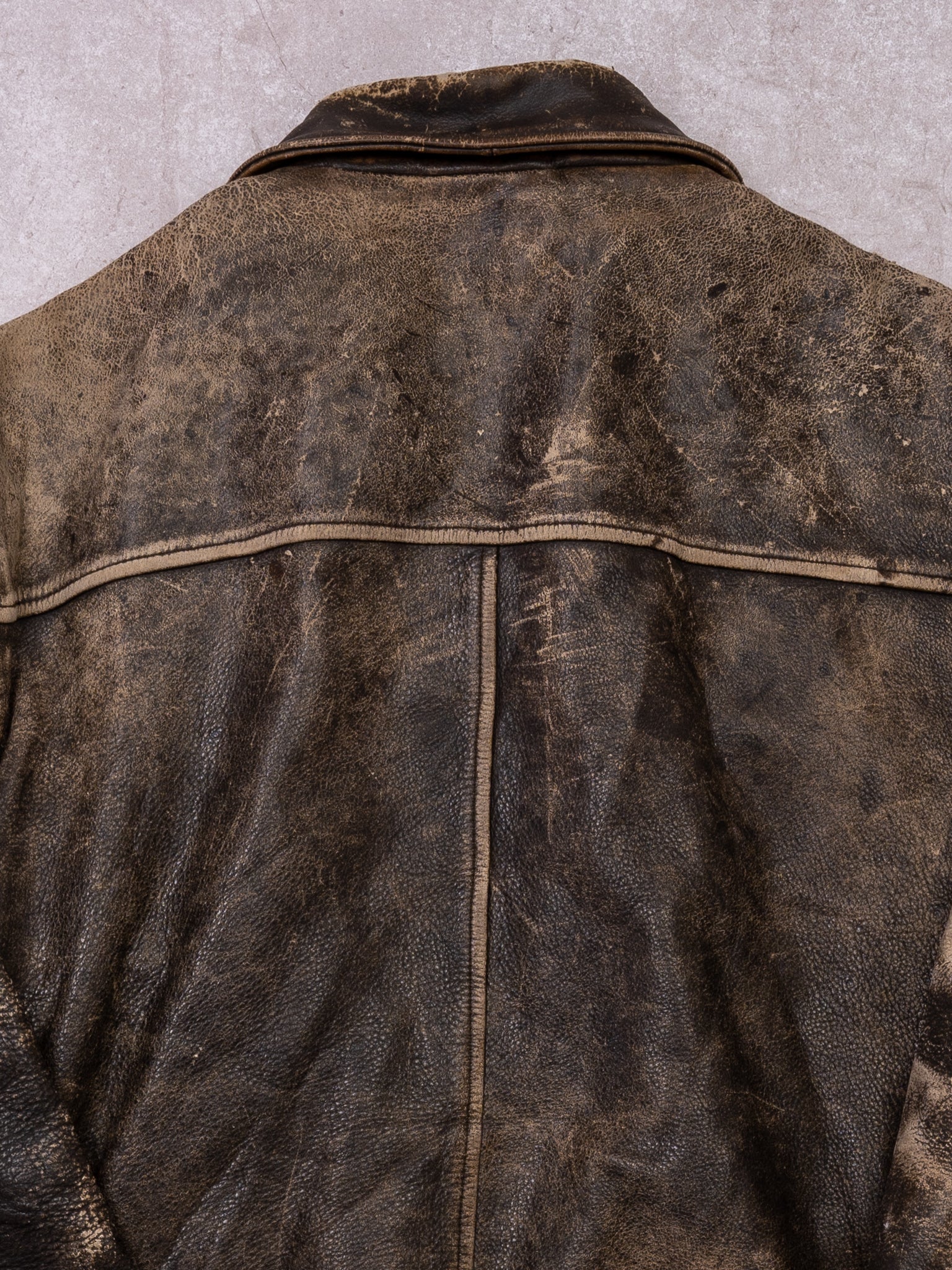 Vintage 80s Rugged Sun Kissed Brown Leather Bomber Jacket (S/M)