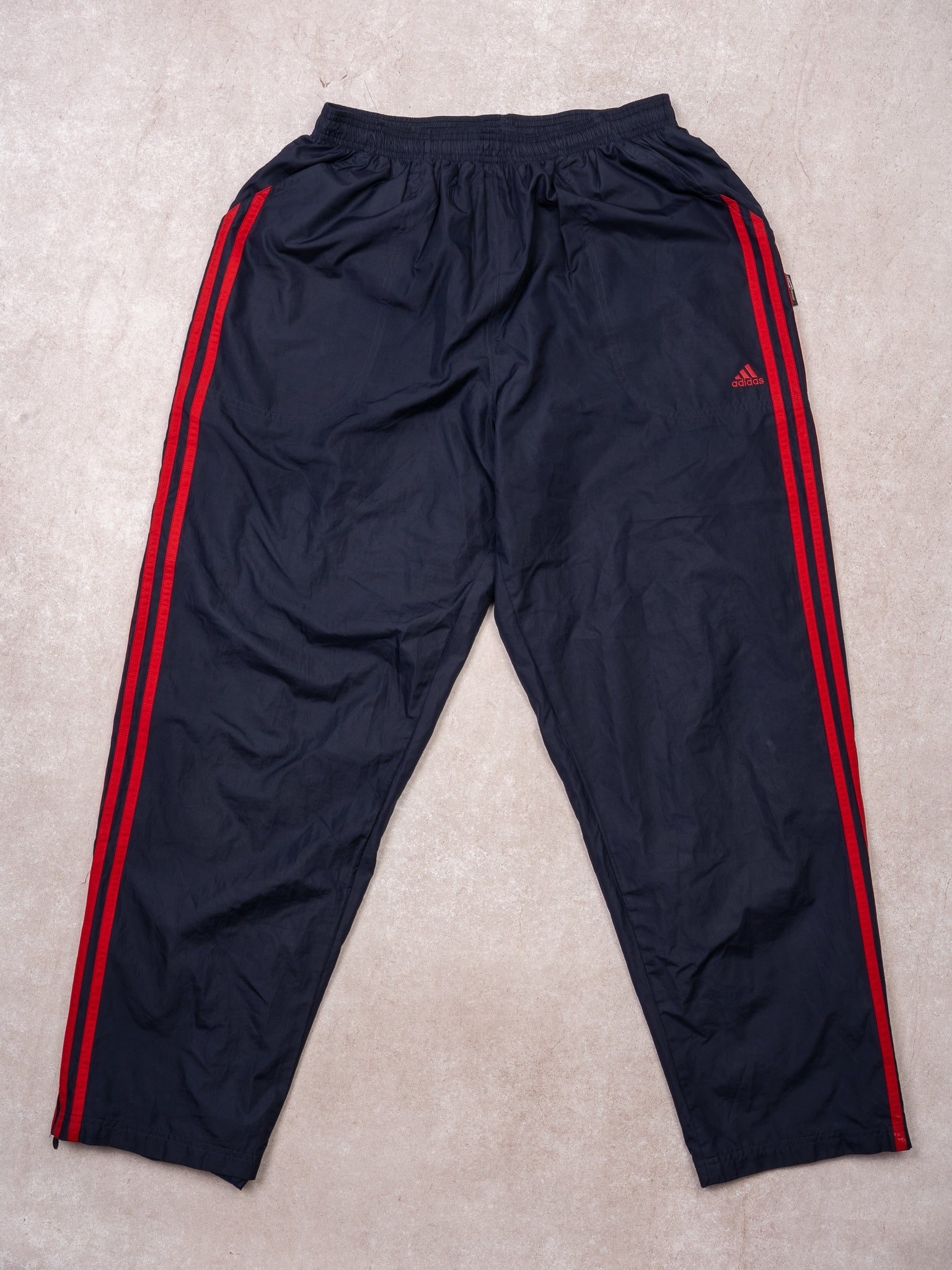 Vintage Navy + Red Striped Adidas Windbreaker Pants (M/L)