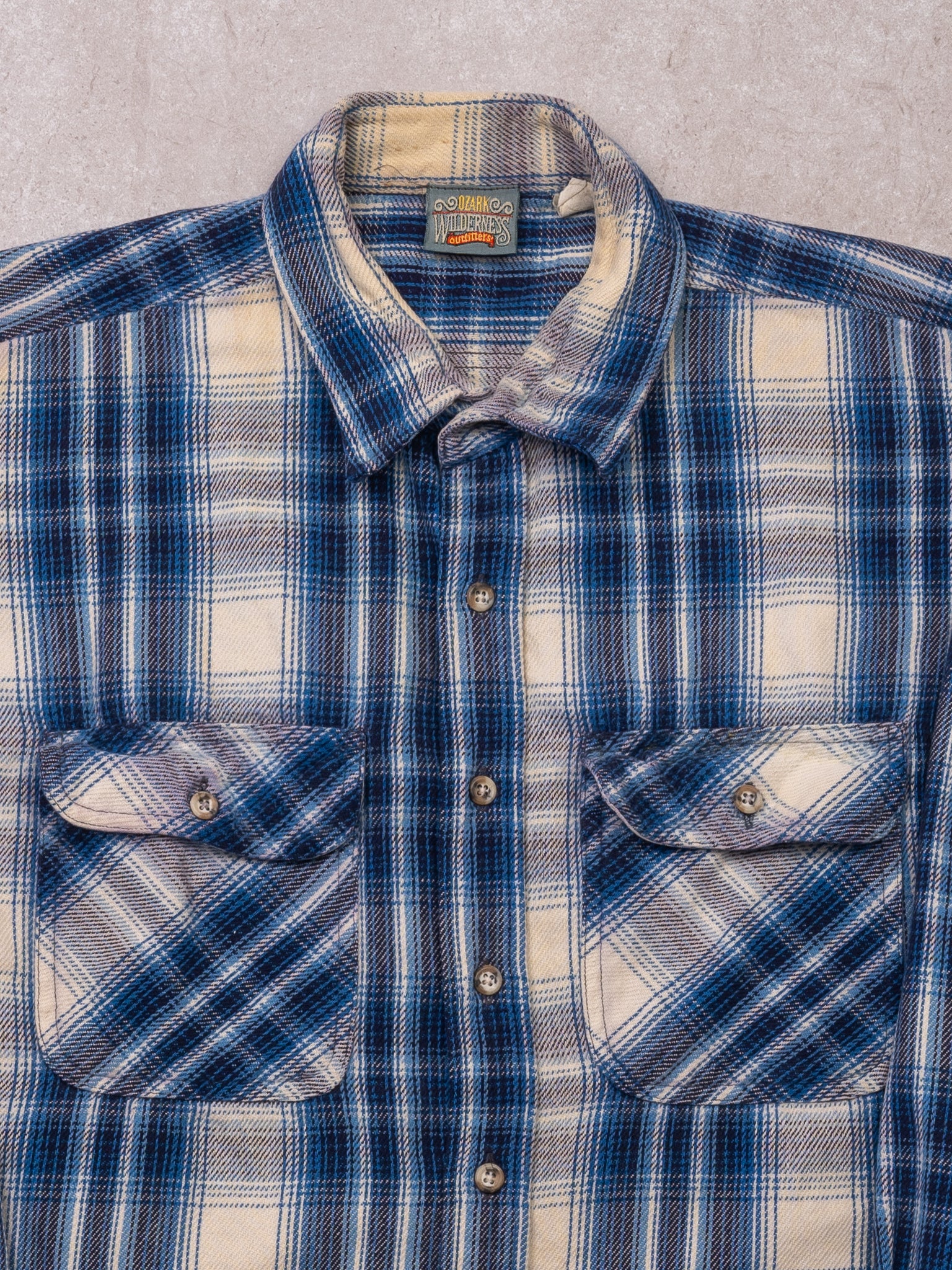 Vintage Blue + White Wildneress Outfitters Plaid Button Up  (XL)