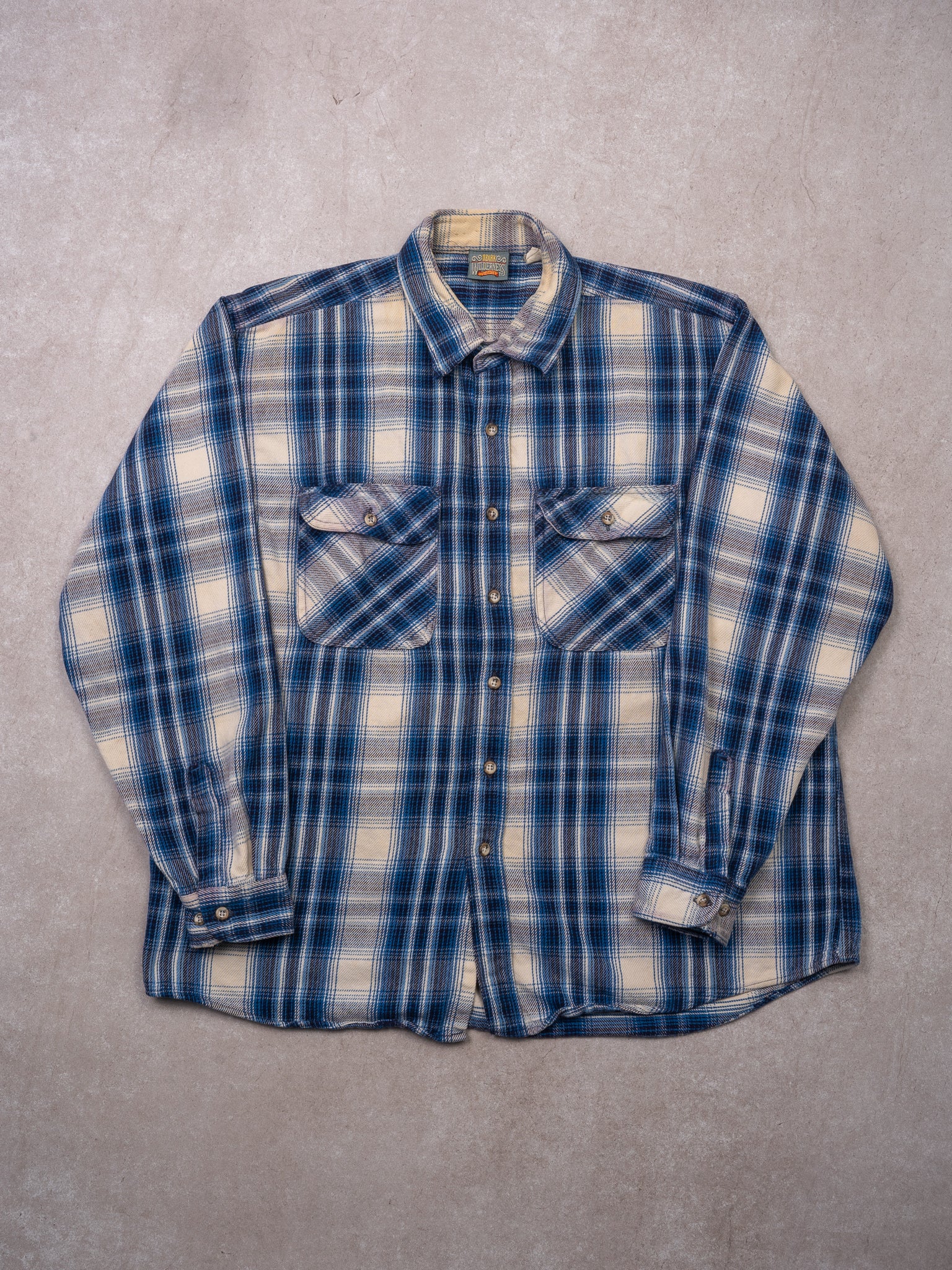 Vintage Blue + White Wildneress Outfitters Plaid Button Up  (XL)