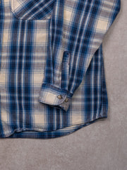 Vintage Blue + White Wildneress Outfitters Plaid Button Up  (XL)