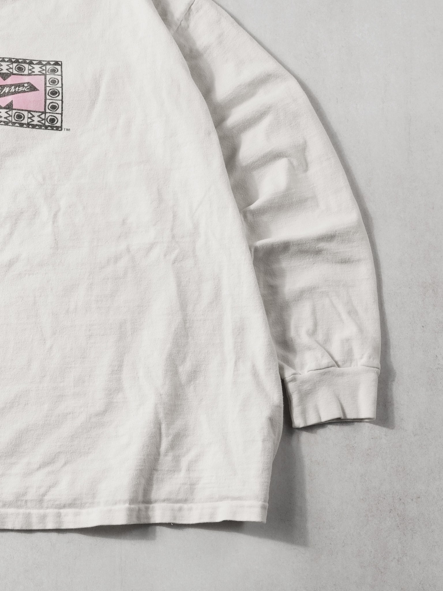 Vintage 90s RARE White and Pink Much Music Mockneck (L)