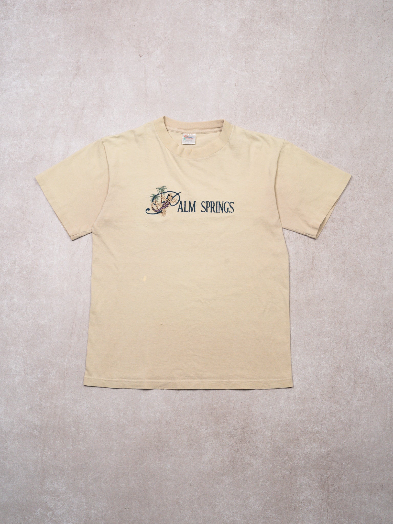 Vintage 90s Beige Embroidered Palm Springs Tee (S)