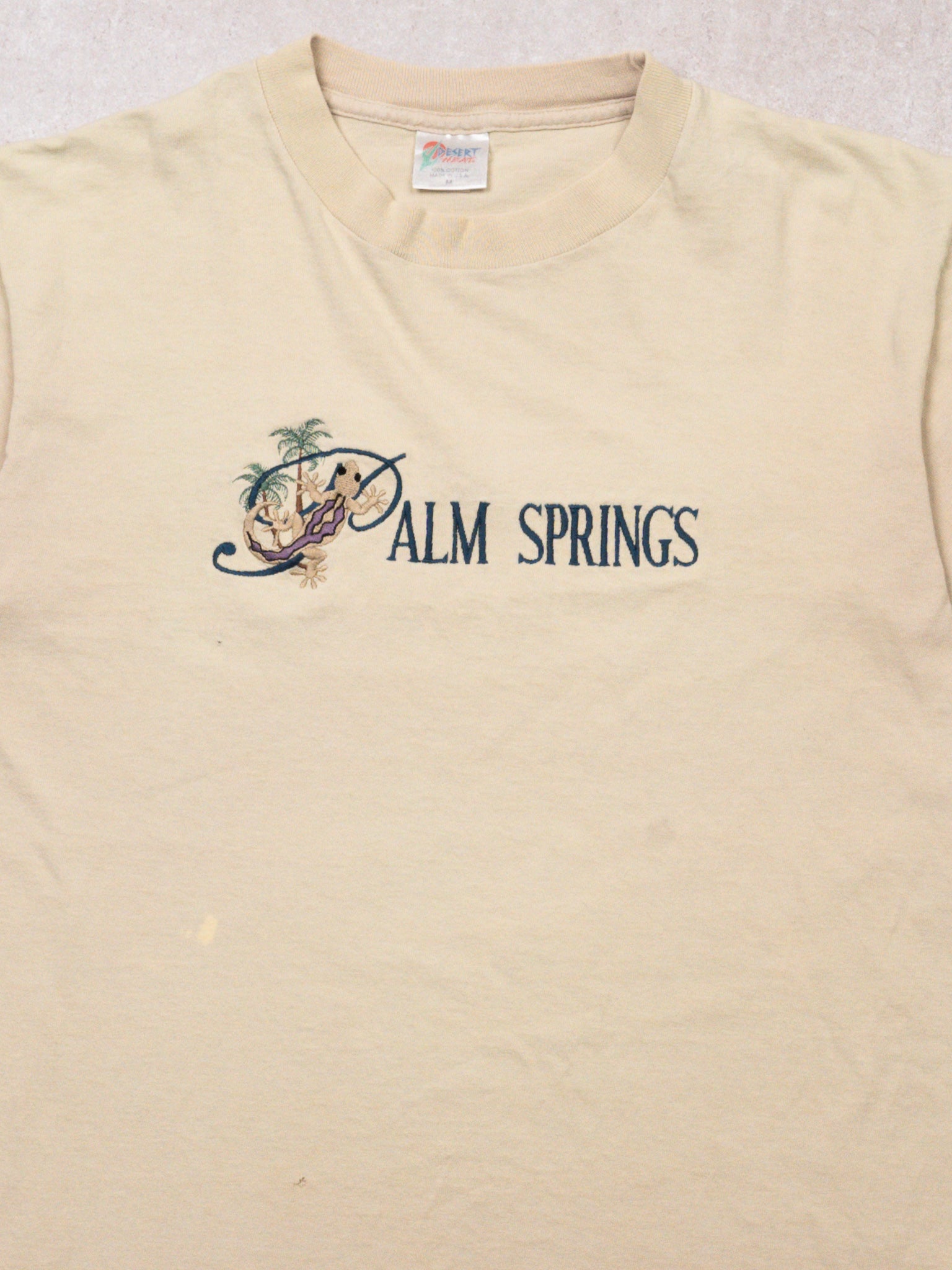 Vintage 90s Beige Embroidered Palm Springs Tee (S)