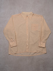 Vintage 70s Peach Patterned Long Sleeve Dress Shirt (XL)