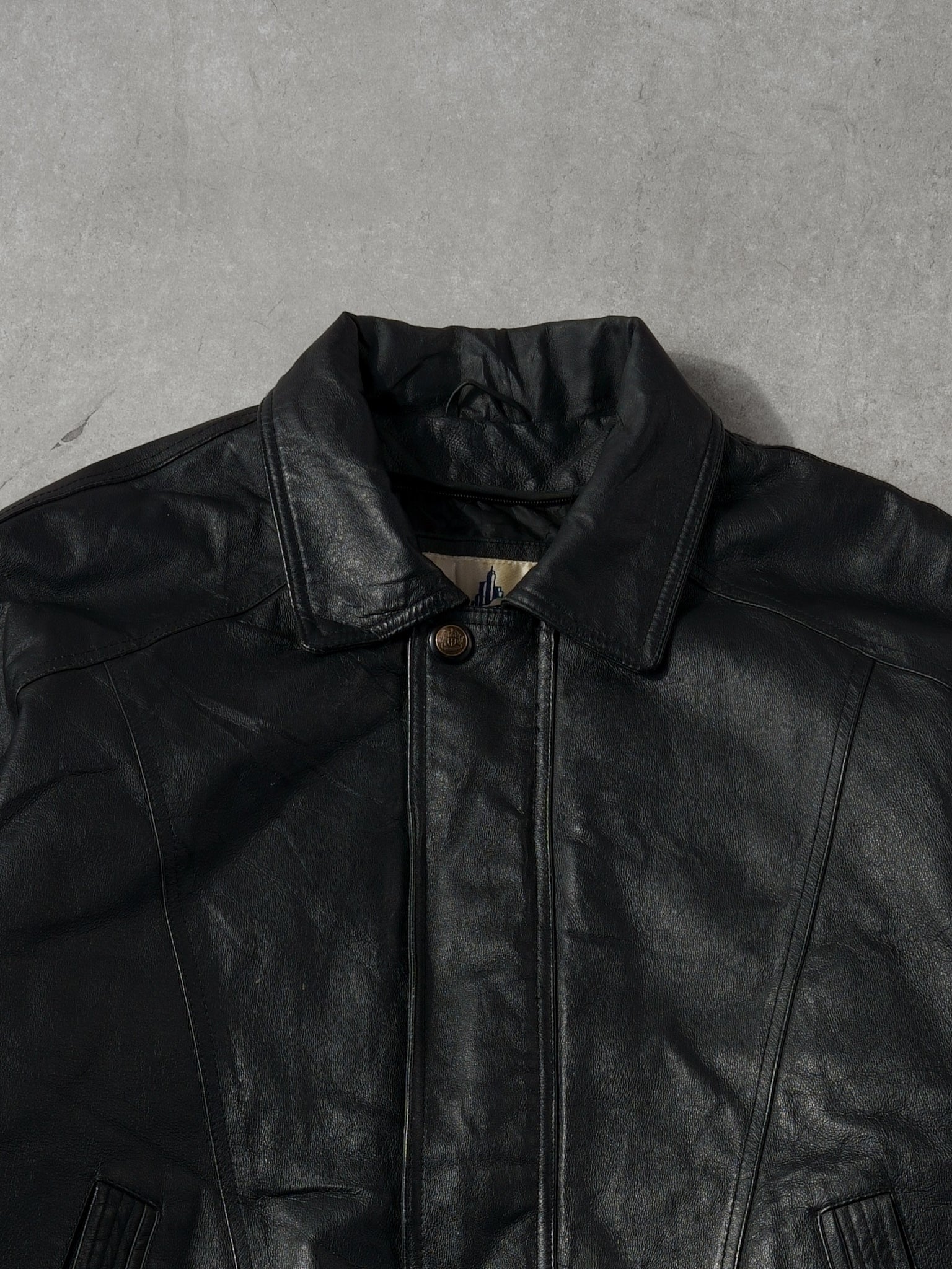 Vintage 90s Black Misty Harbor Collared Leather Jacket (L)