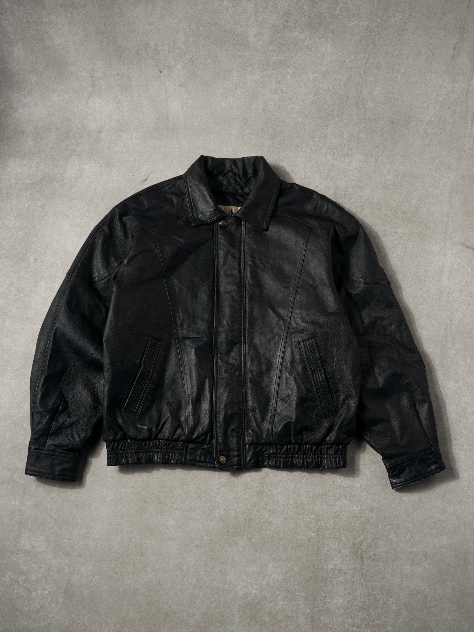 Vintage 90s Black Misty Harbor Collared Leather Jacket (L)