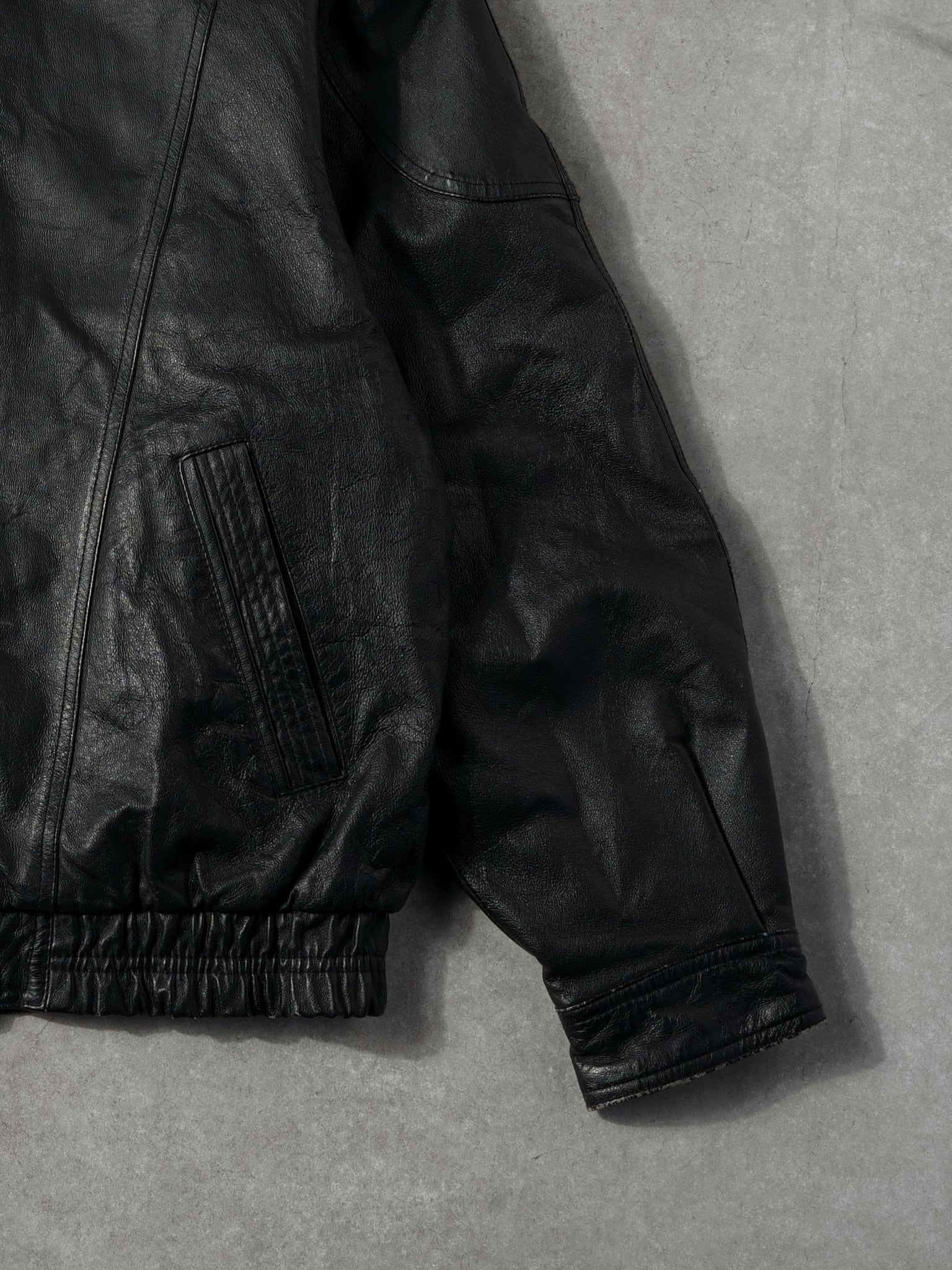 Vintage 90s Black Misty Harbor Collared Leather Jacket (L)