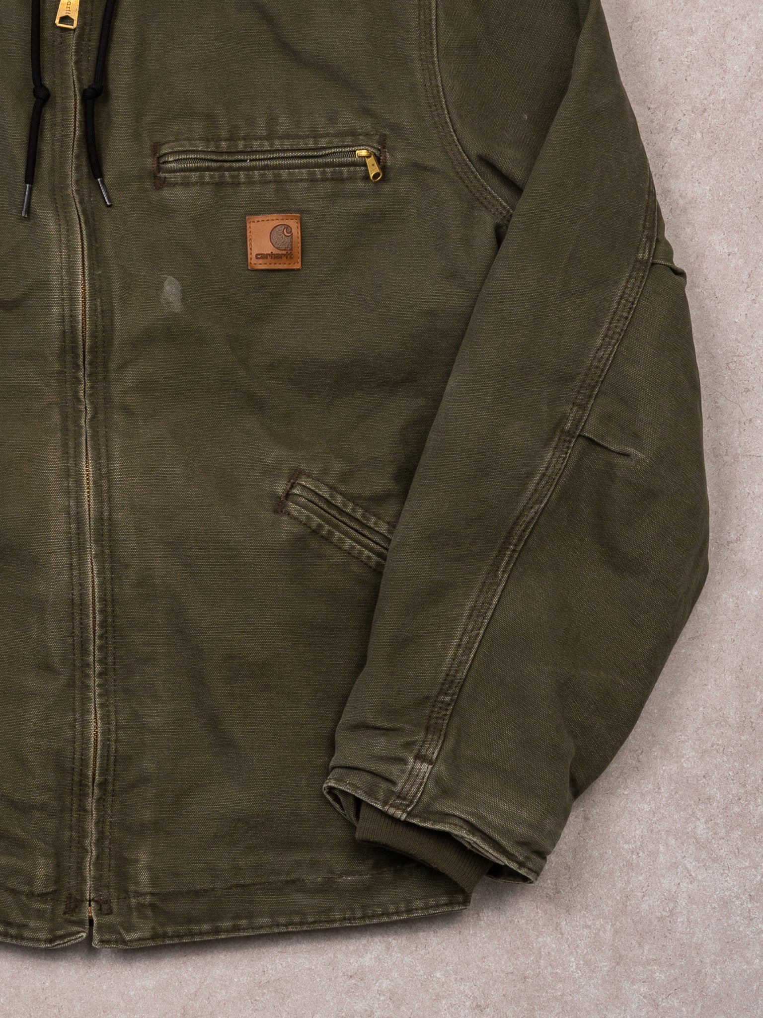 Vintage Green Carhartt Duck Sherpa Lined Jacket (M)