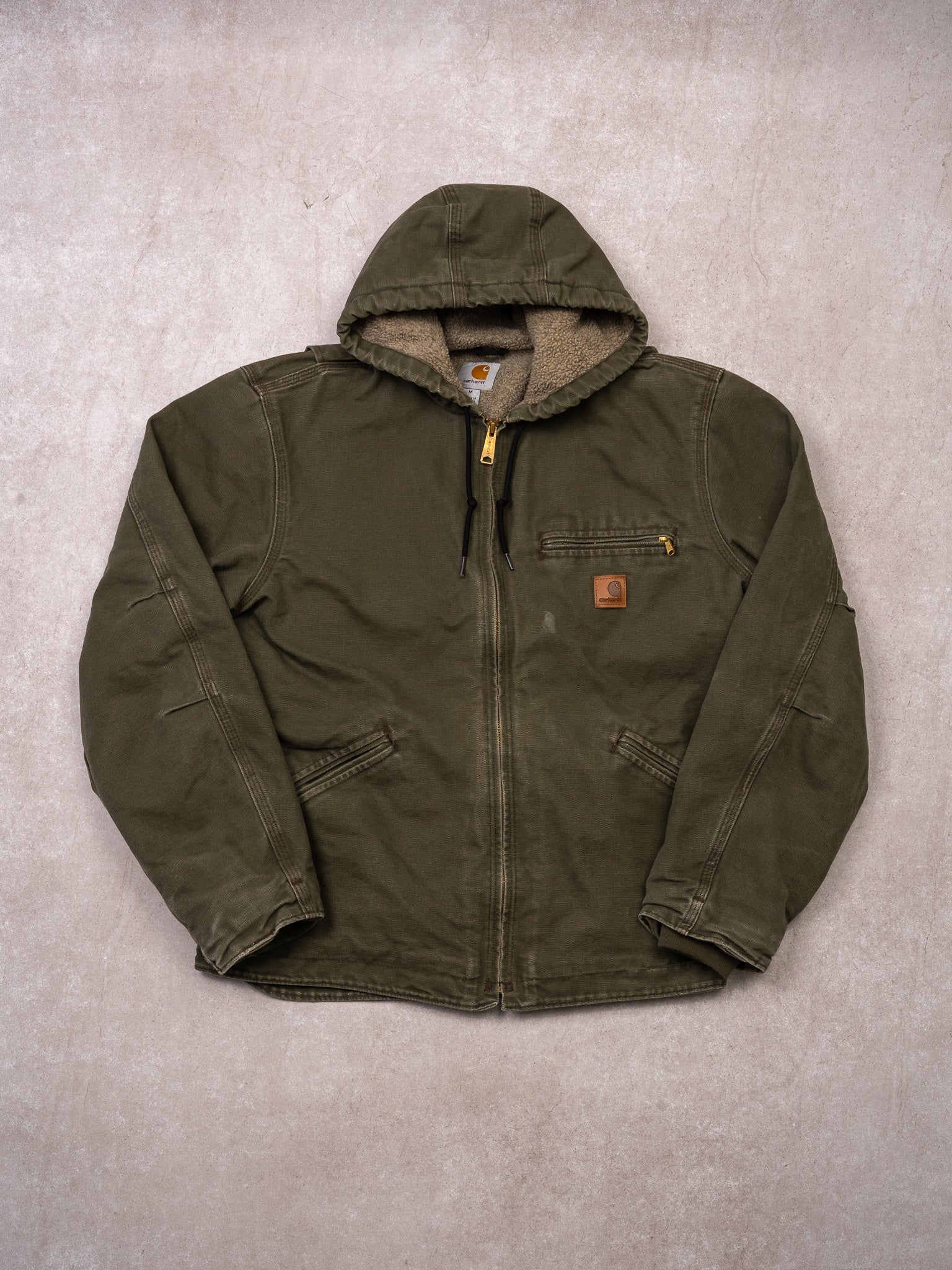 Vintage Green Carhartt Duck Sherpa Lined Jacket (M)