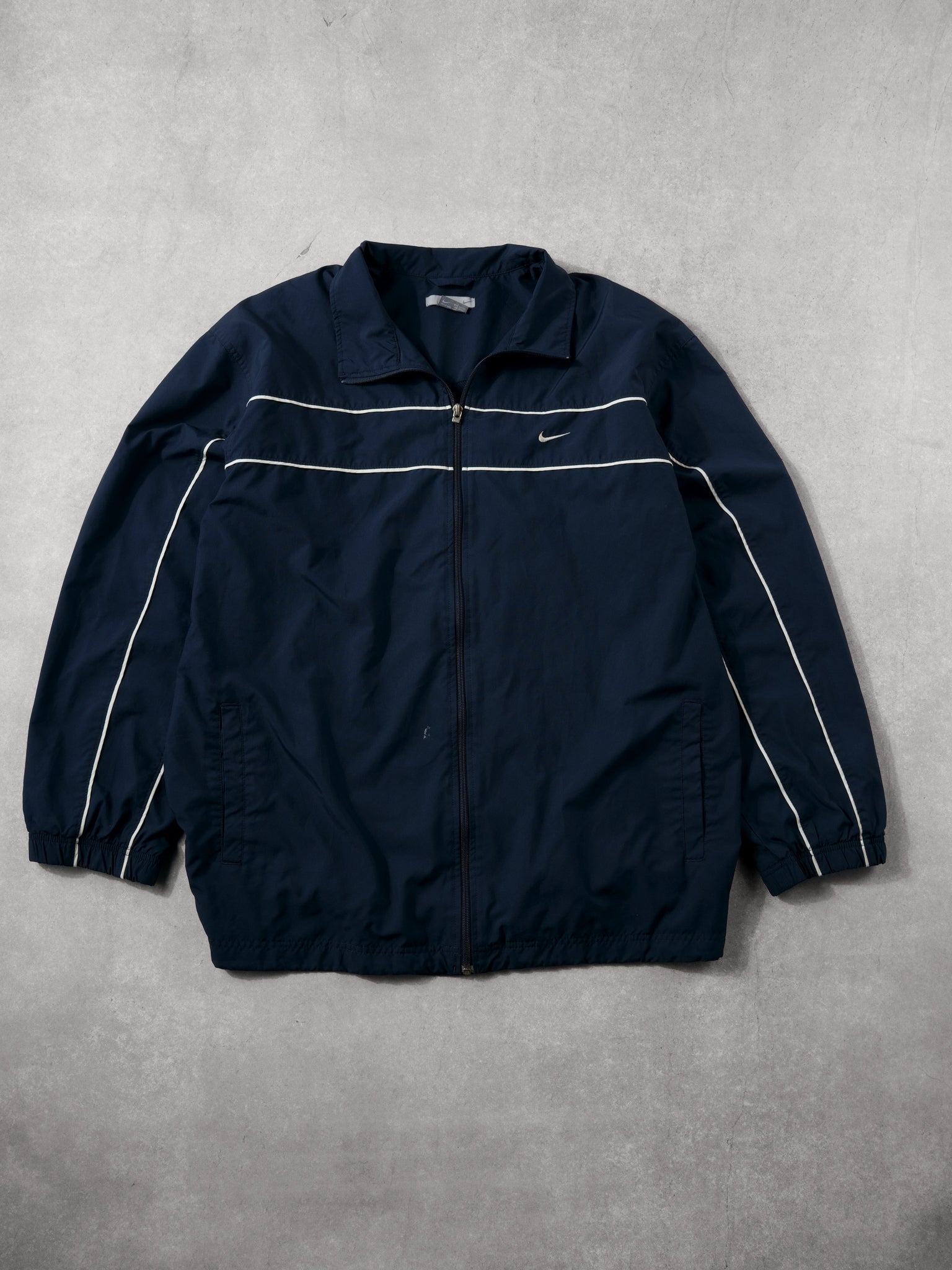 Vintage Y2k Navy Blue Nike Collared Windbreaker (XXL)