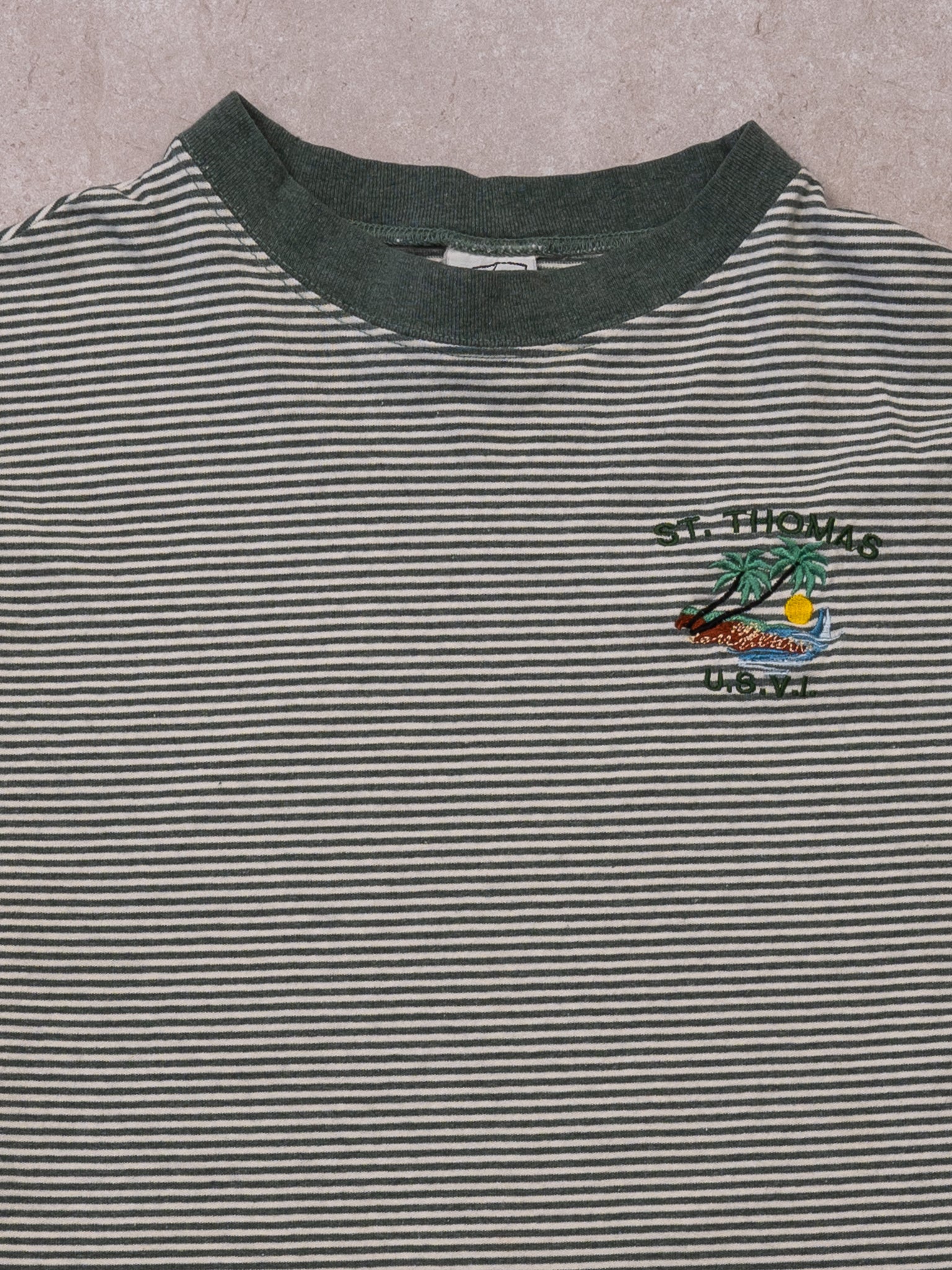 Vintage 90s Green Striped St Thomas USVI Tee (XS)