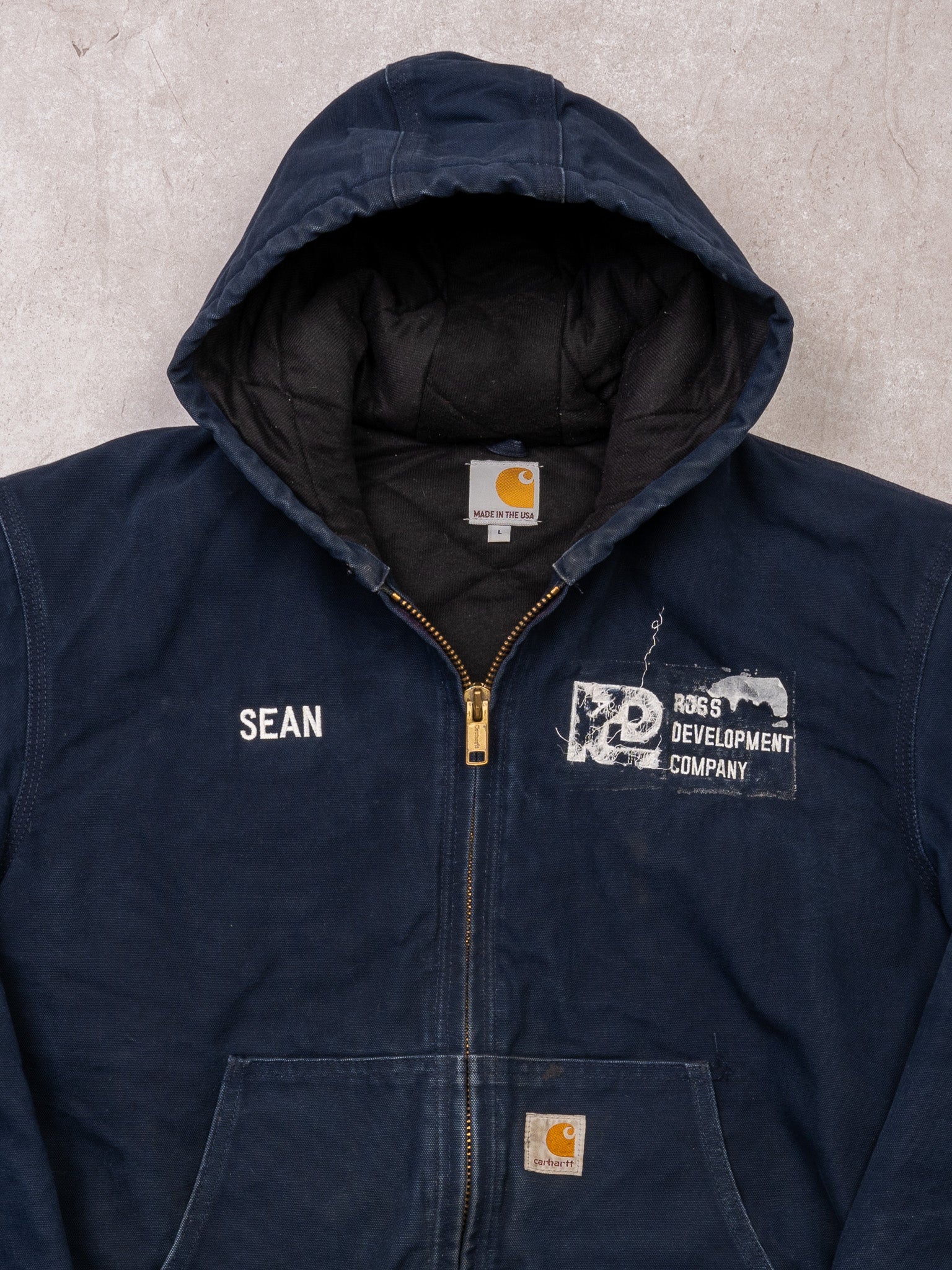 Vintage 90s Dark Blue Carhartt Ross Develoment Duck Insulated Jacket (L)