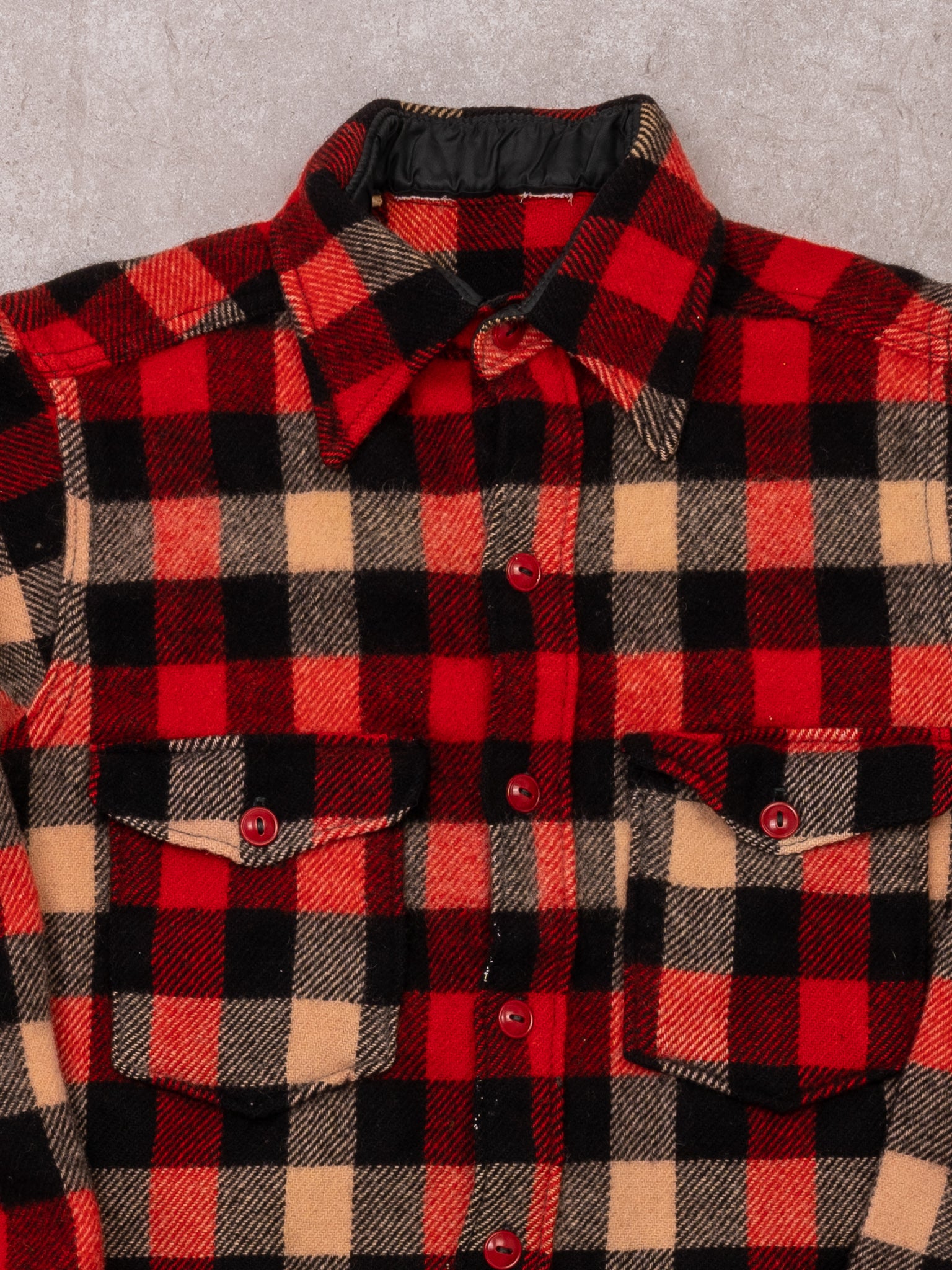 Vintage 70s Red + Beige + Black Wool Flannel (S)
