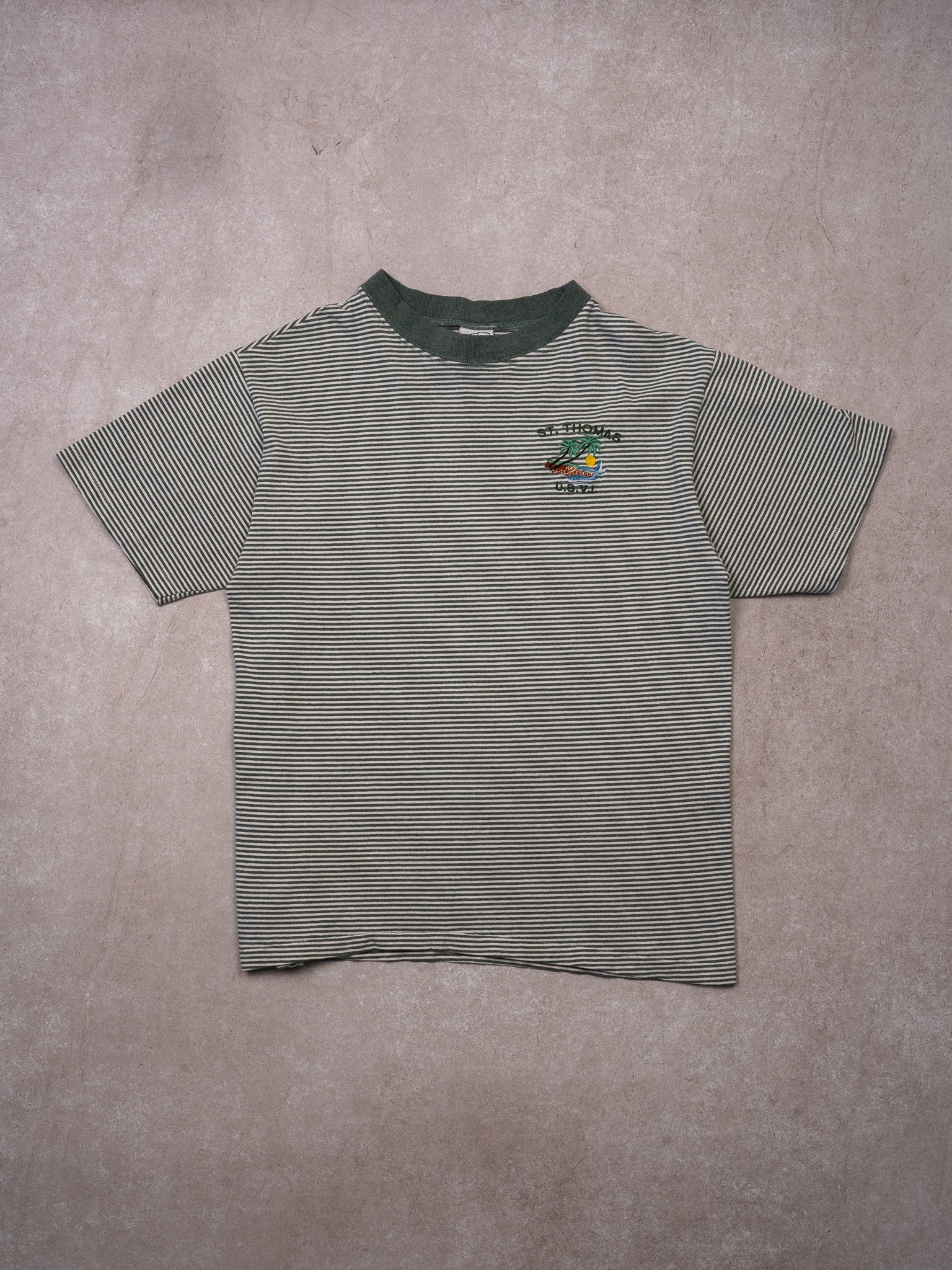Vintage 90s Green Striped St Thomas USVI Tee (XS)