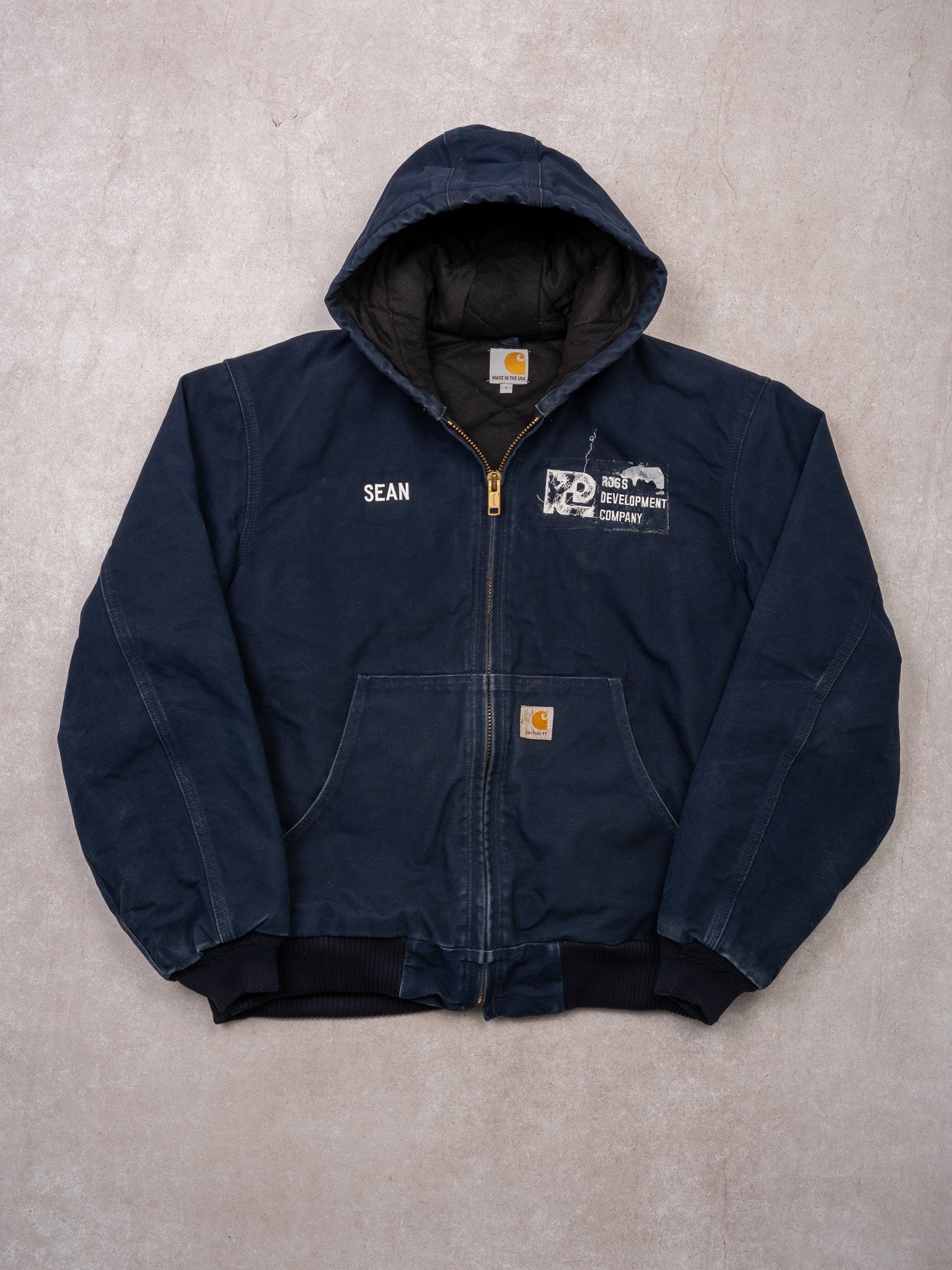 Vintage 90s Dark Blue Carhartt Ross Develoment Duck Insulated Jacket (L)