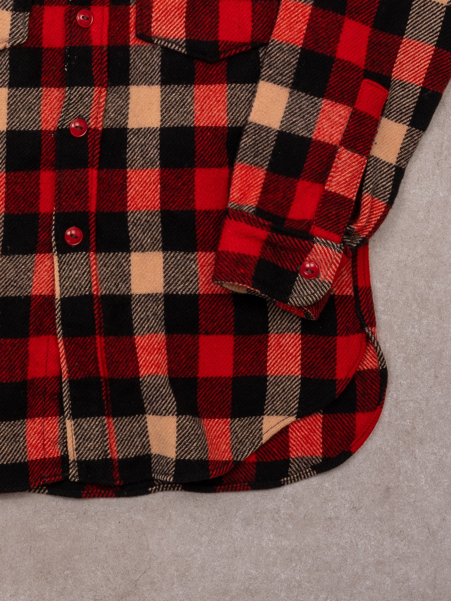Vintage 70s Red + Beige + Black Wool Flannel (S)