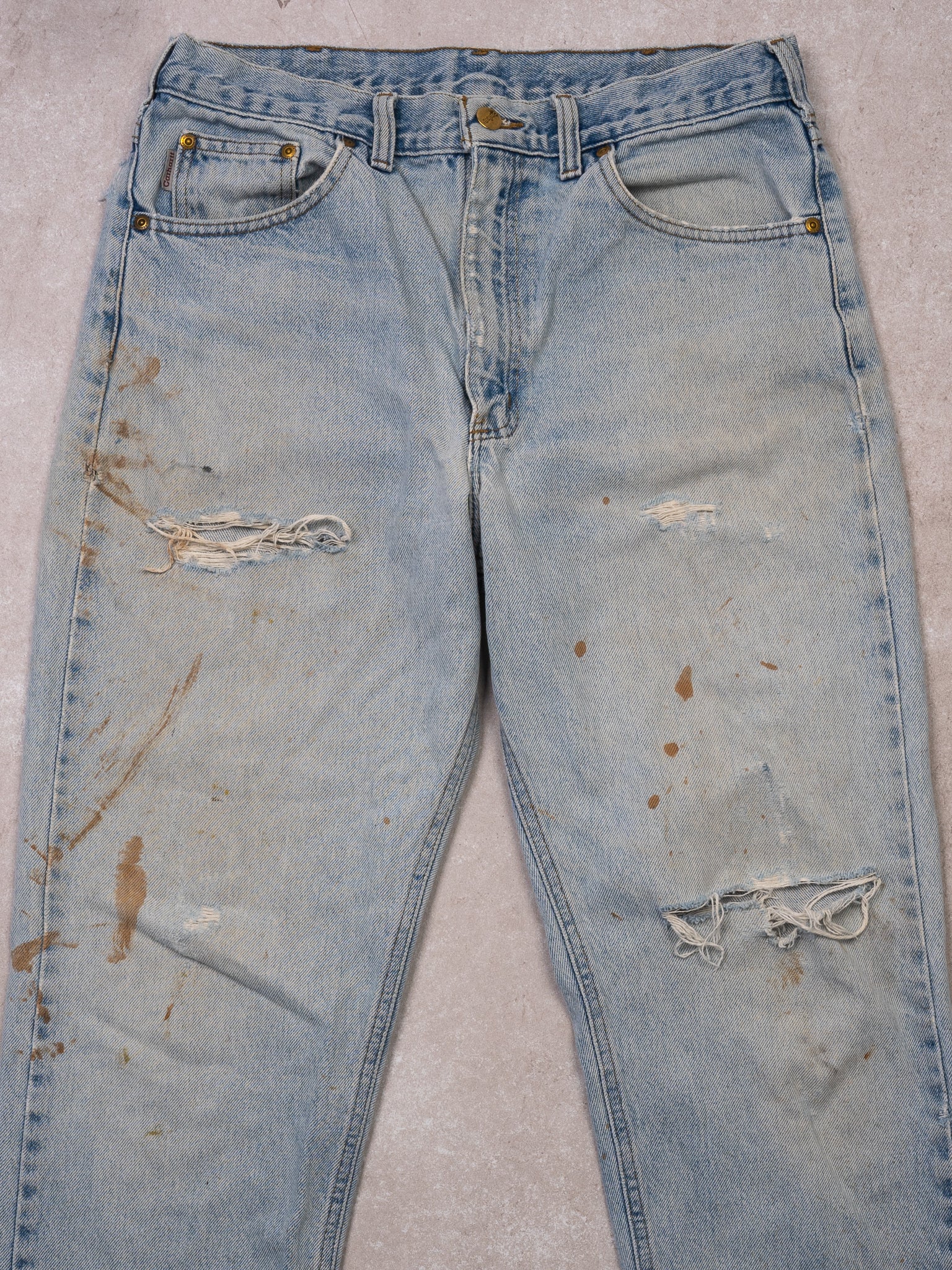 Vintage Rugged Light Washed Blue Carhartt Ripped Jeans (32 x 30)