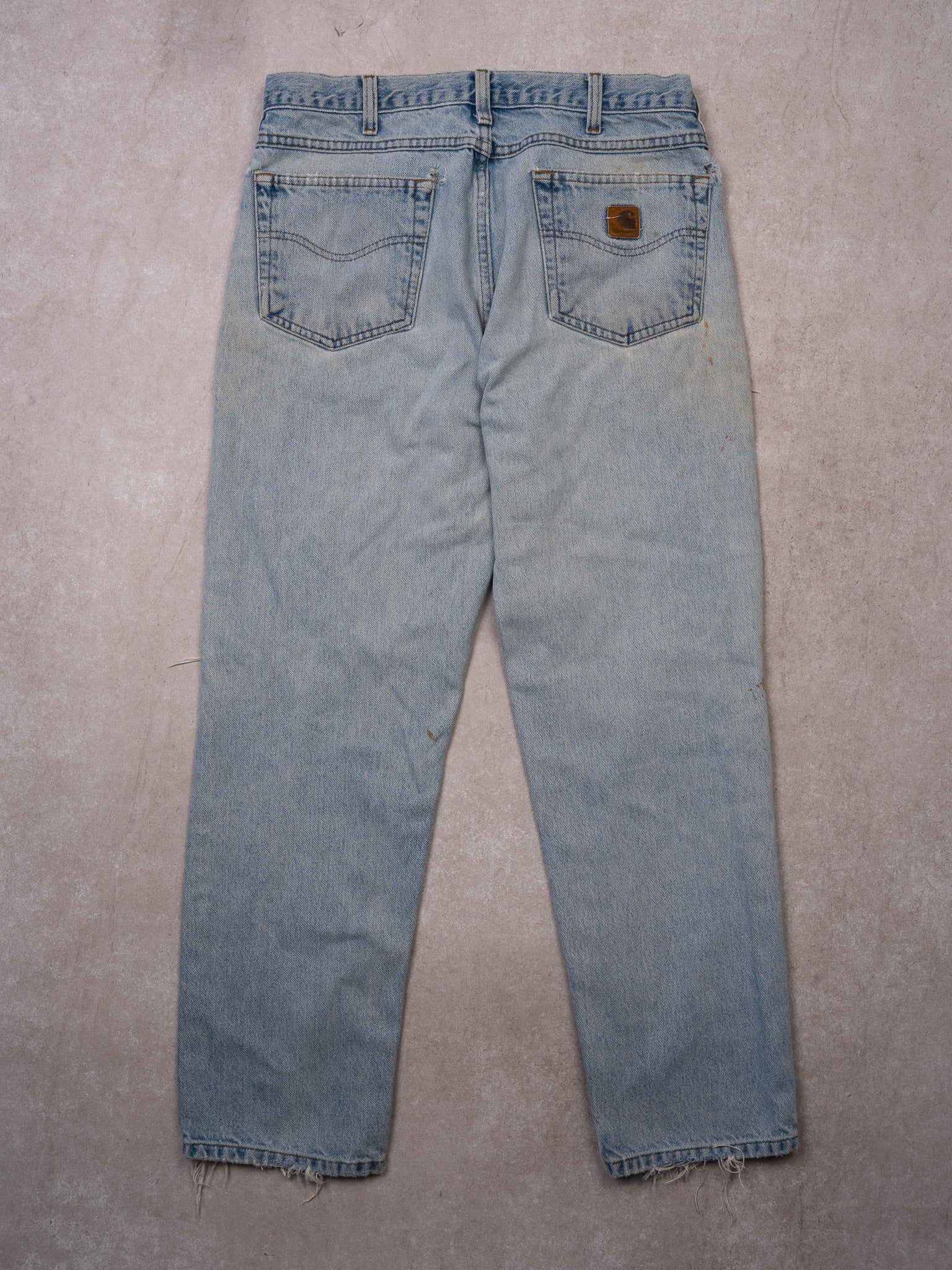 Vintage Rugged Light Washed Blue Carhartt Ripped Jeans (32 x 30)