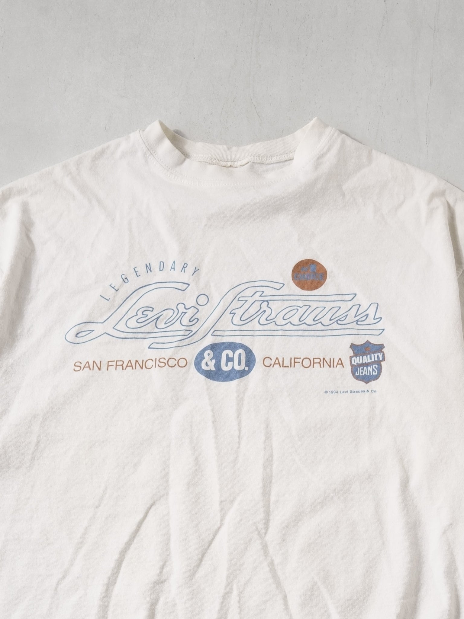 Vintage 90s White Levi's Straws San Francisco California Graphic Tee (L)