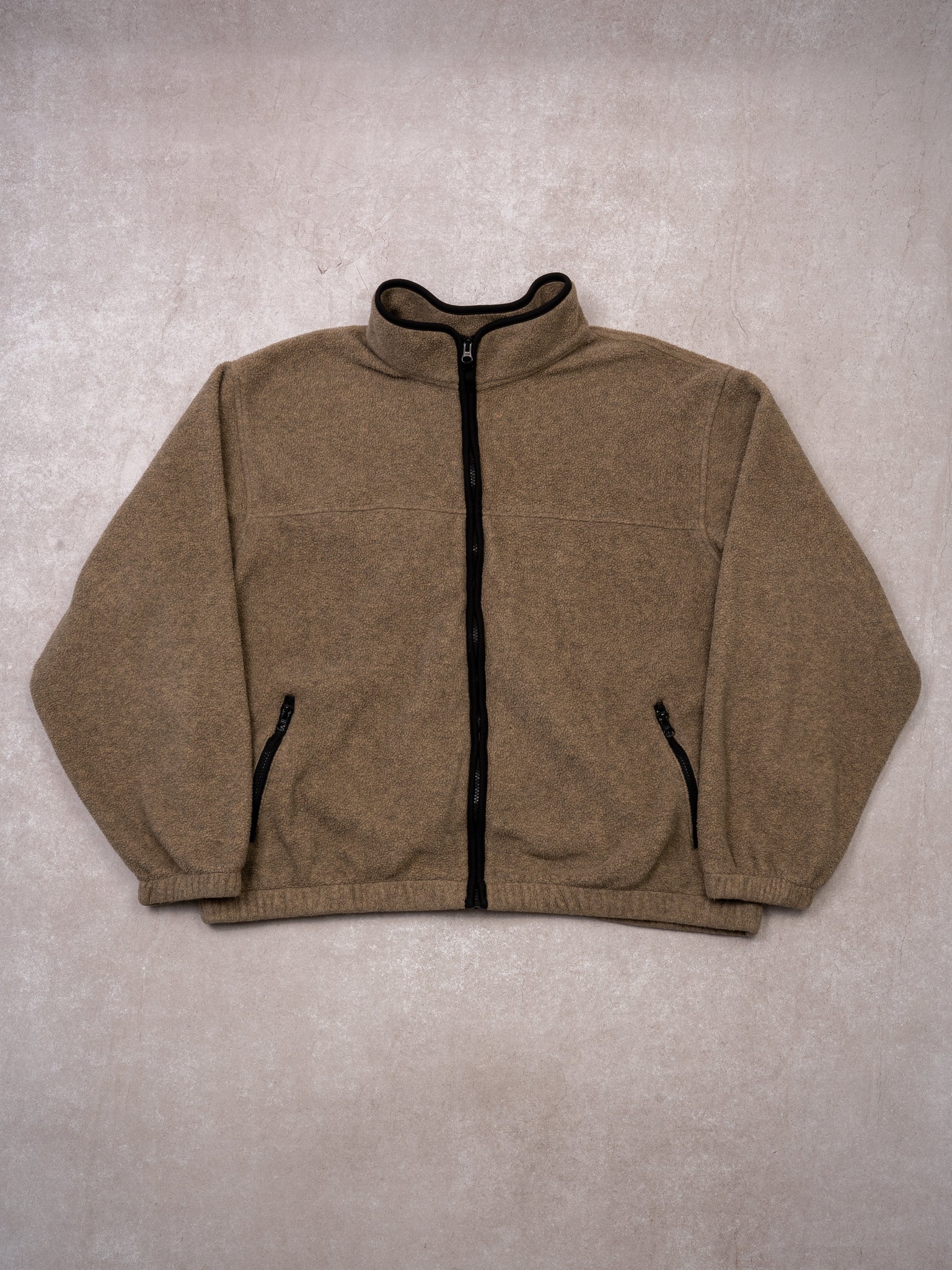 Vintage 90S Brown + Black Eddie Bauer Fleece Zip Up Sweater (L/XL)