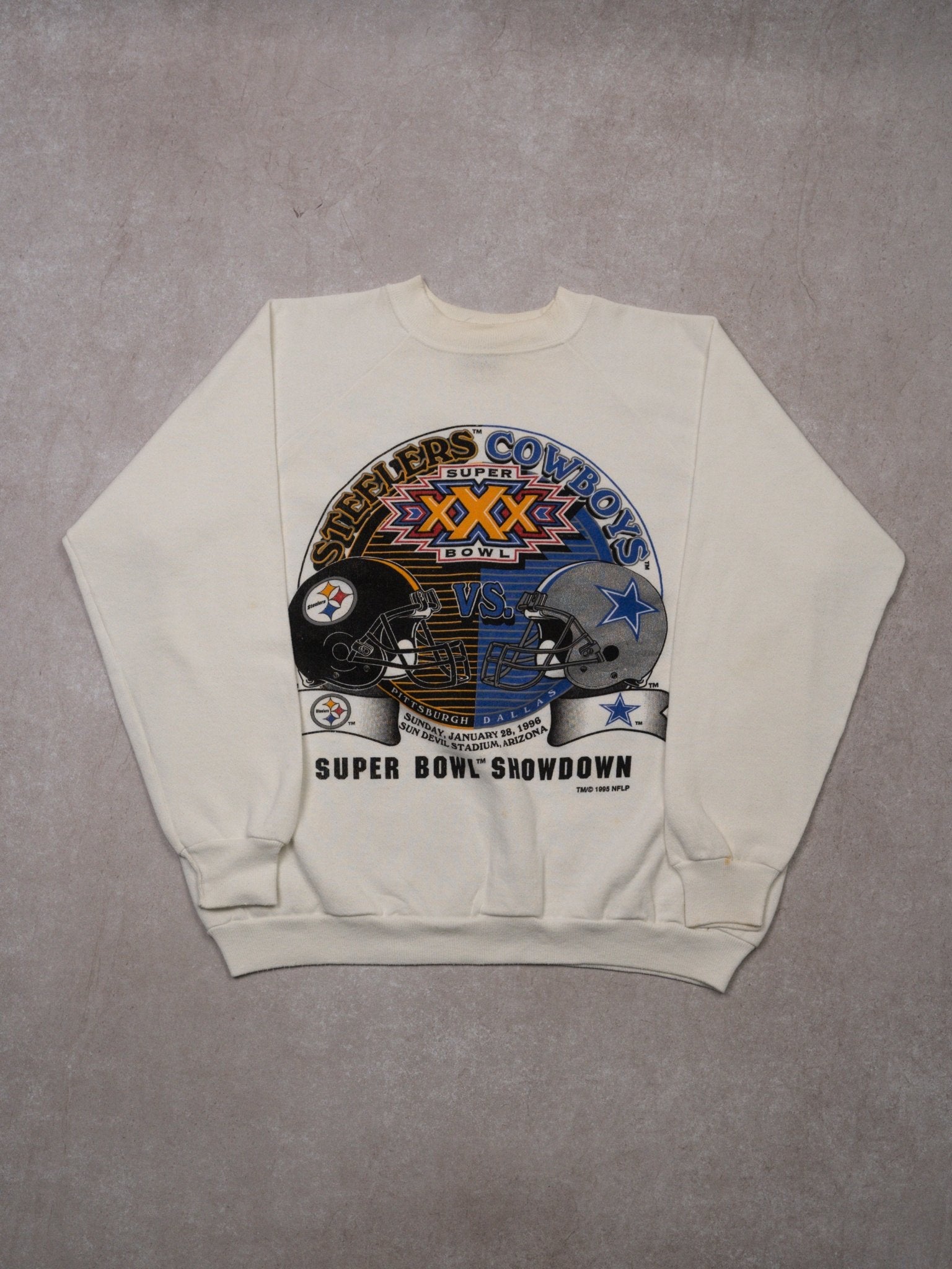 Vintage '96 White Super Bowl XXX Pittsburgh x Dallas Crewneck  (M)