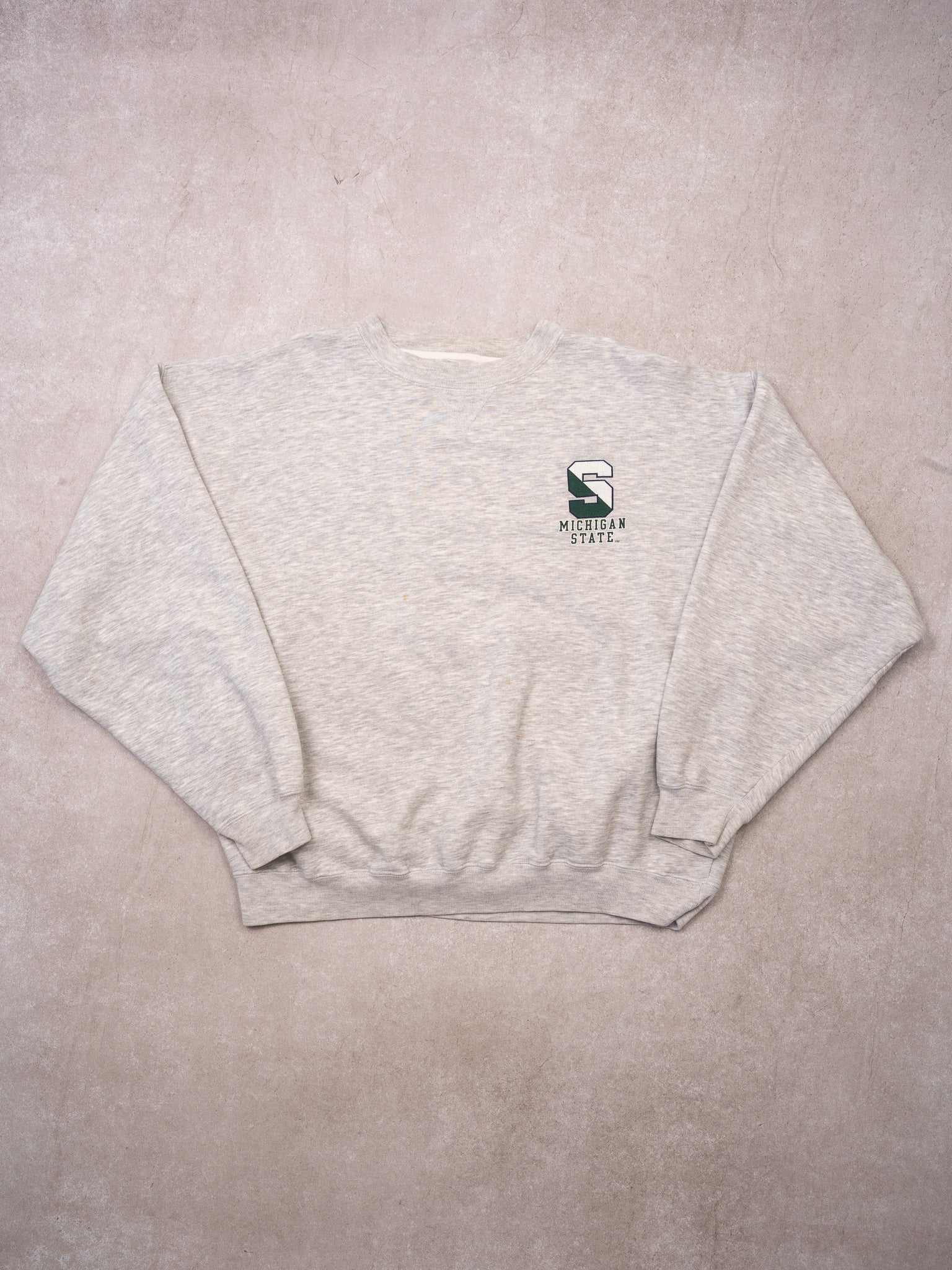 Vintage Grey + Green Michigan State 'S' Crewneck (L)