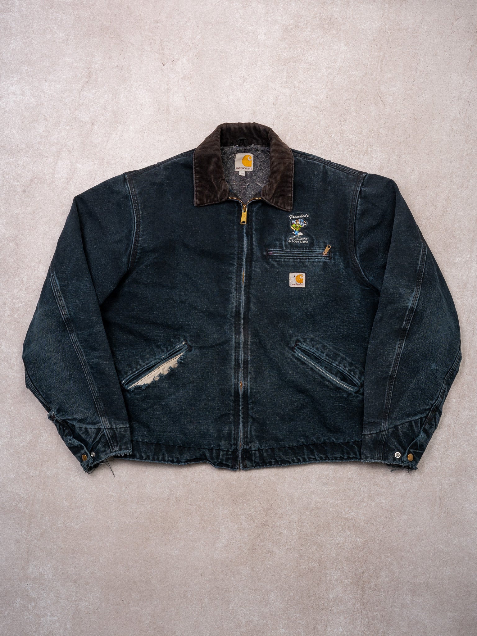 Vintage 90s Rugged Navy Carhartt 'Frankies' Lined Detroit Jacket (M/L)