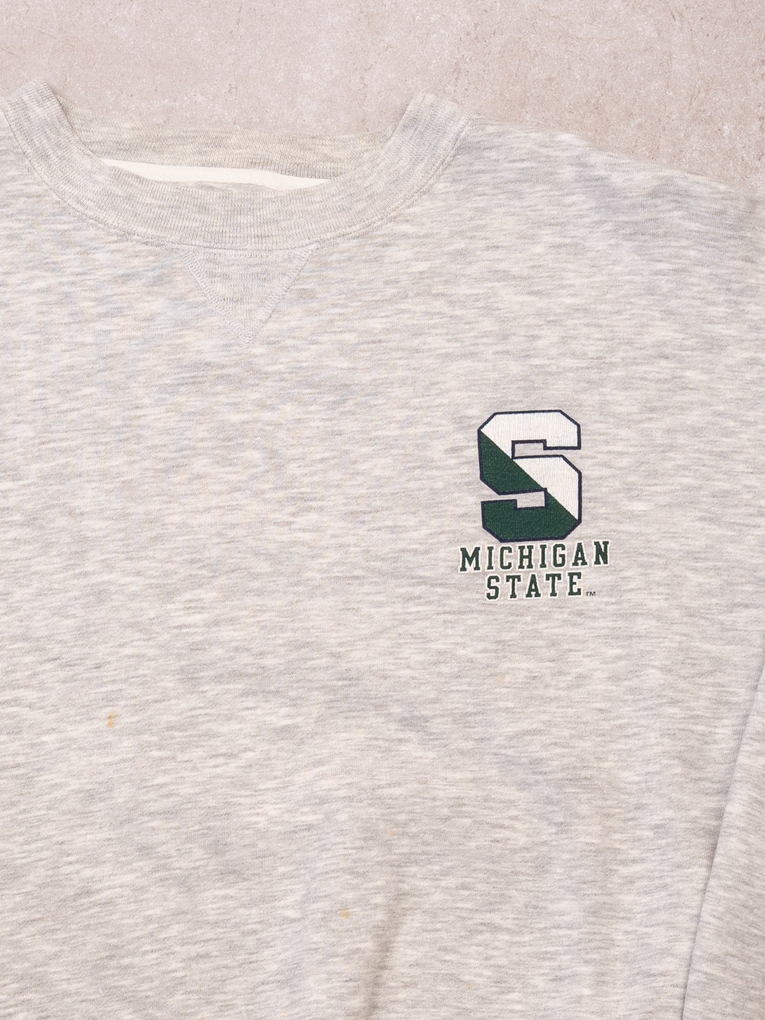 Vintage Grey + Green Michigan State 'S' Crewneck (L)