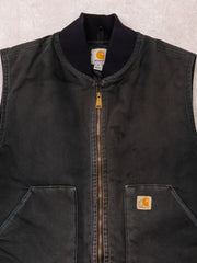 Vintage Washed Black Carhartt Insulated Duck Vest (L/XL)