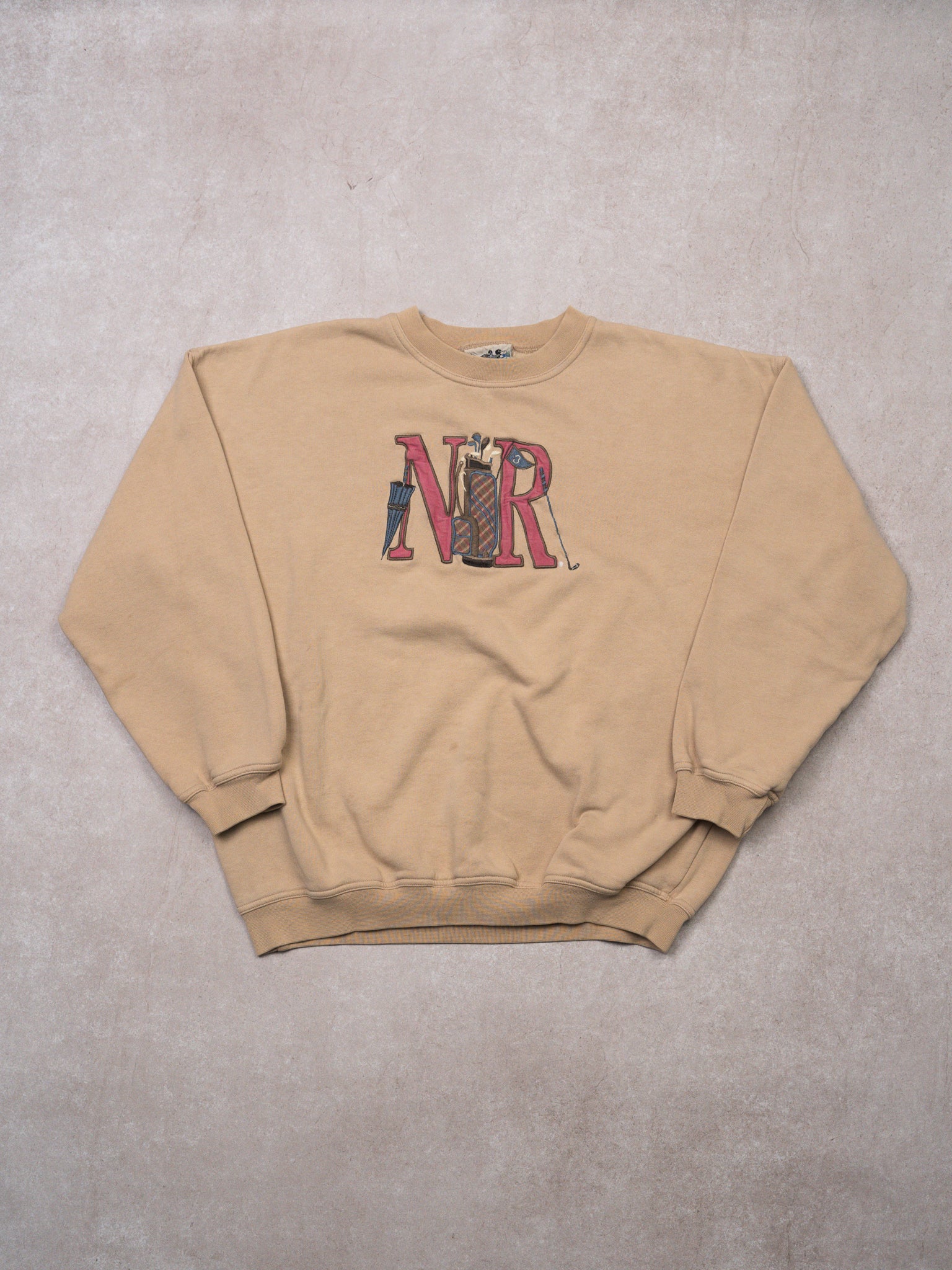 Vintage 90s Beige 'NR' Northern Reflections Golfing Crewneck (L)