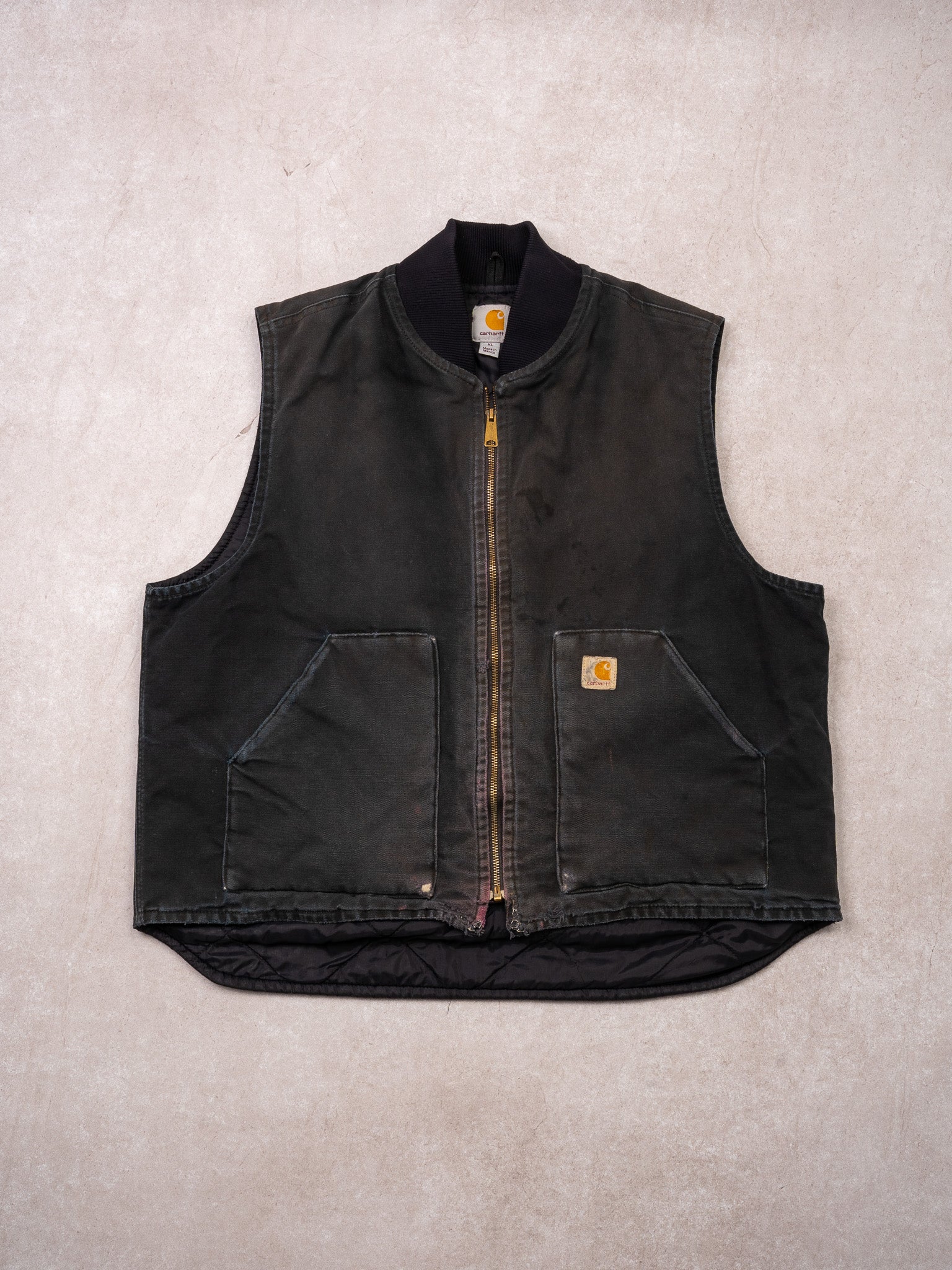 Vintage Washed Black Carhartt Insulated Duck Vest (L/XL)