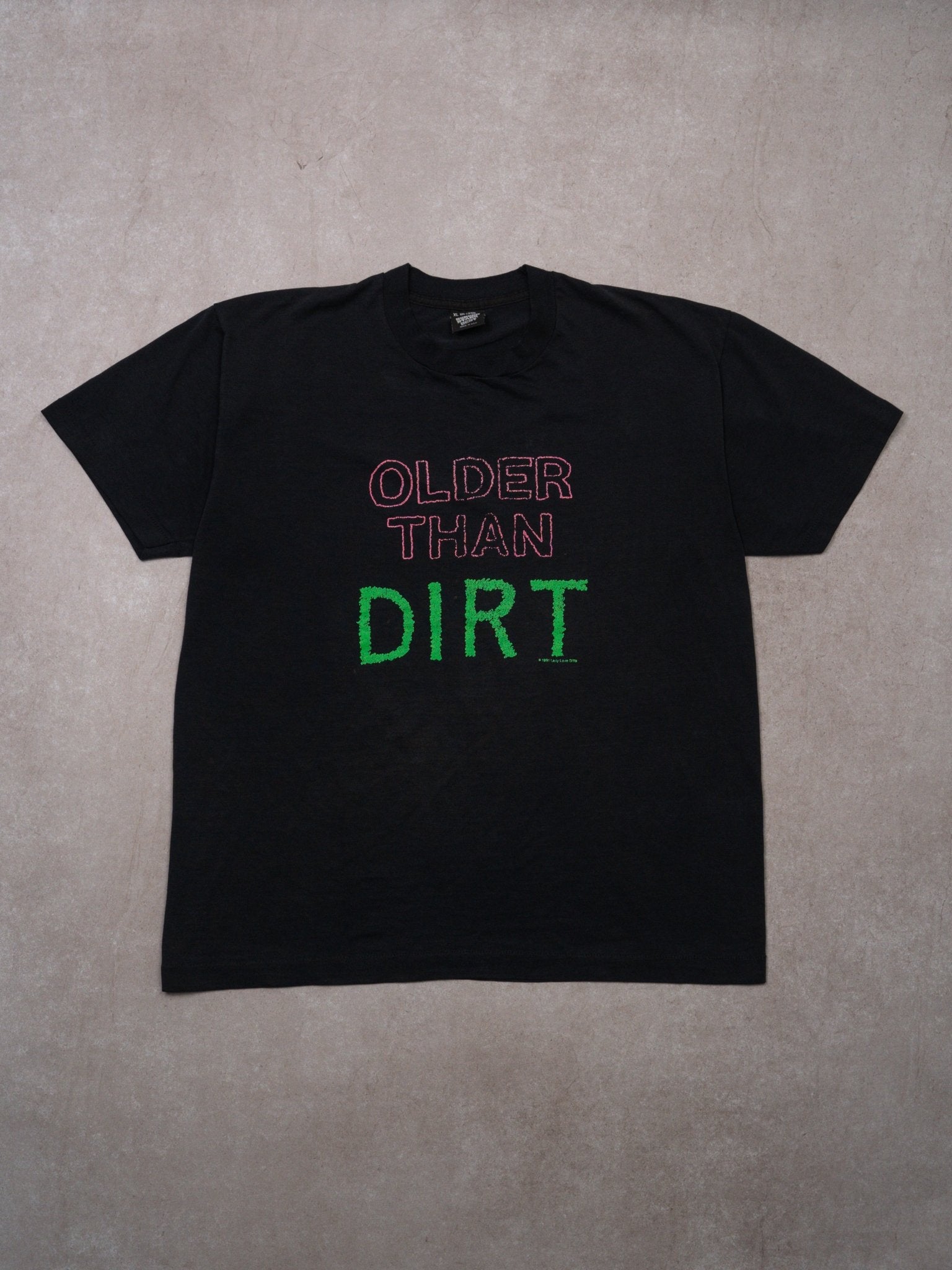 Vintage 90s Single Stitch Washed Black Older Than Dirt Tee (L)