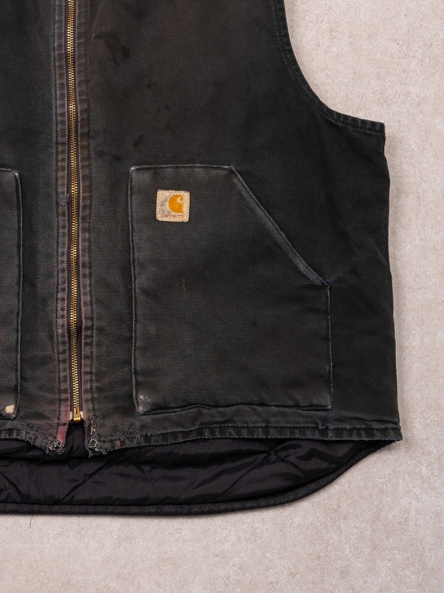Vintage Washed Black Carhartt Insulated Duck Vest (L/XL)