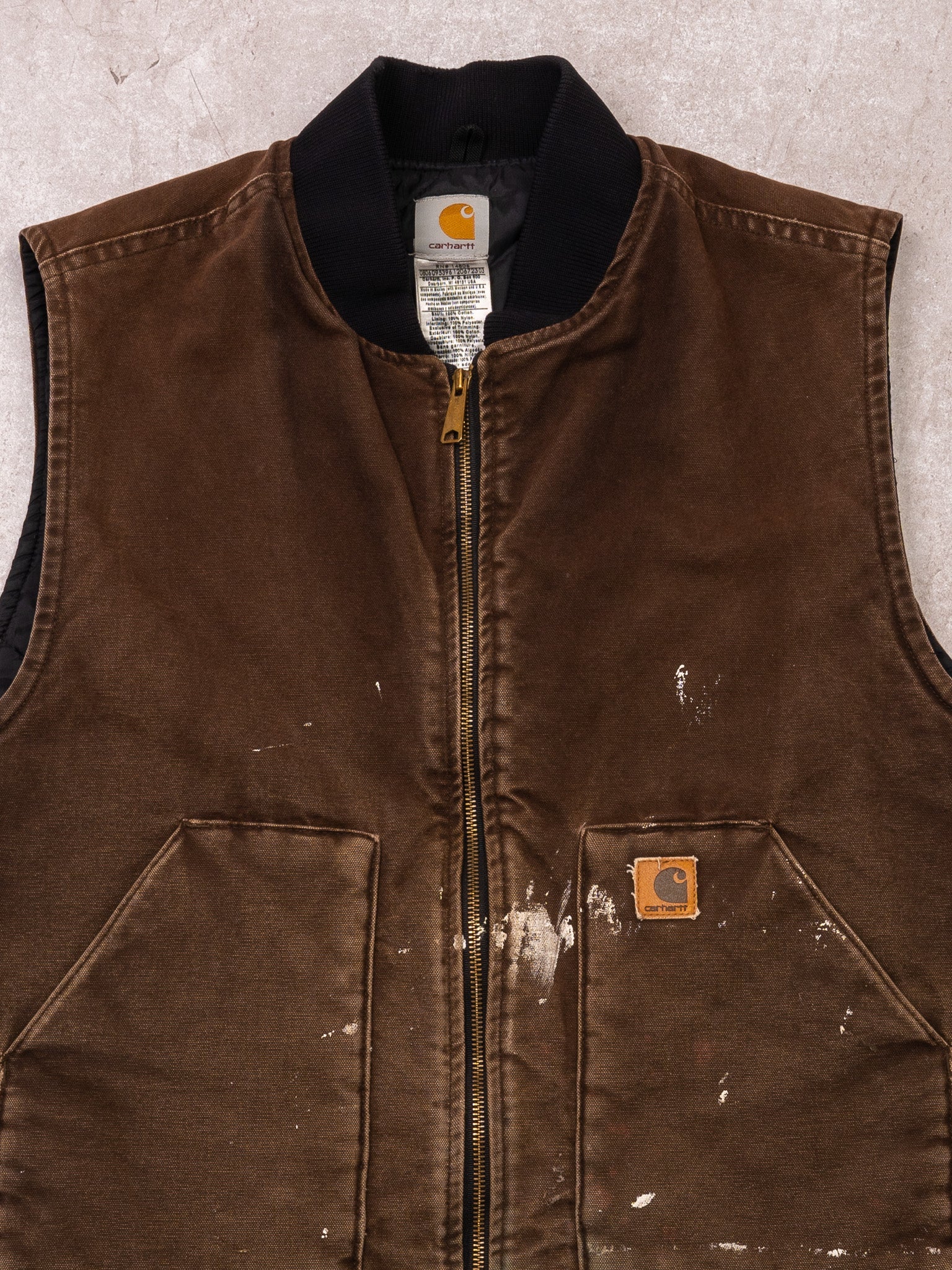 Vintage 90s Brown Carhartt Paint Splashed Duck Vest (XL/XXL)