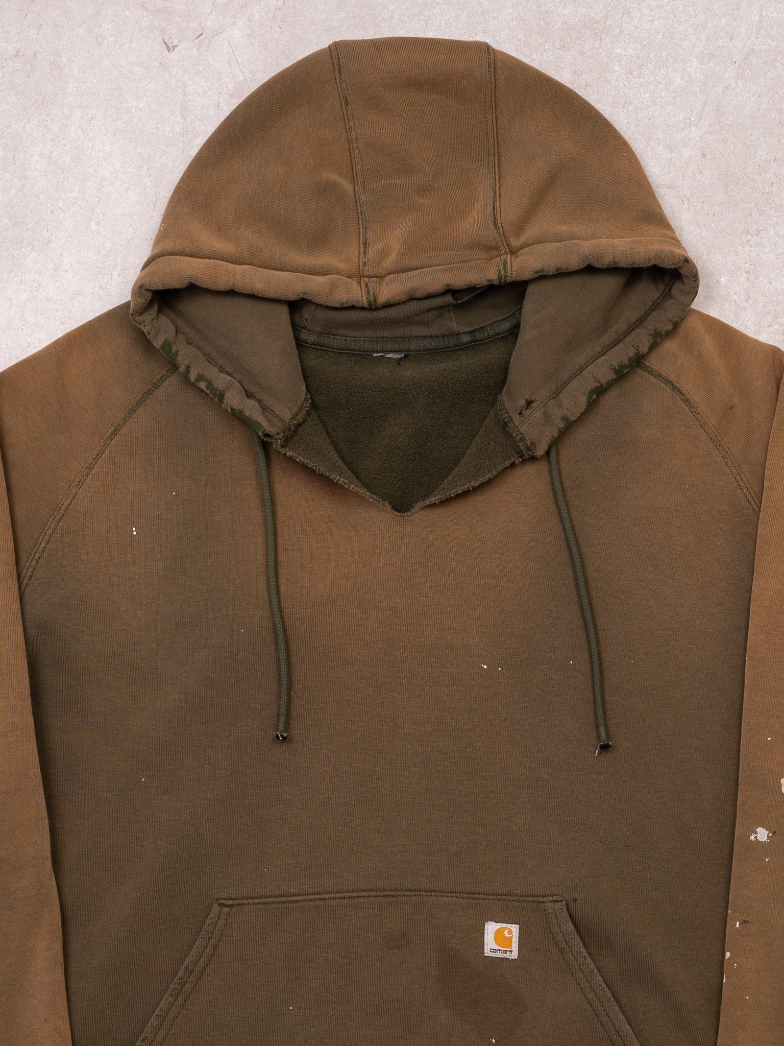 Vintage Rugged Brown + Moss Green Faded Carhartt Hoodie (XL)