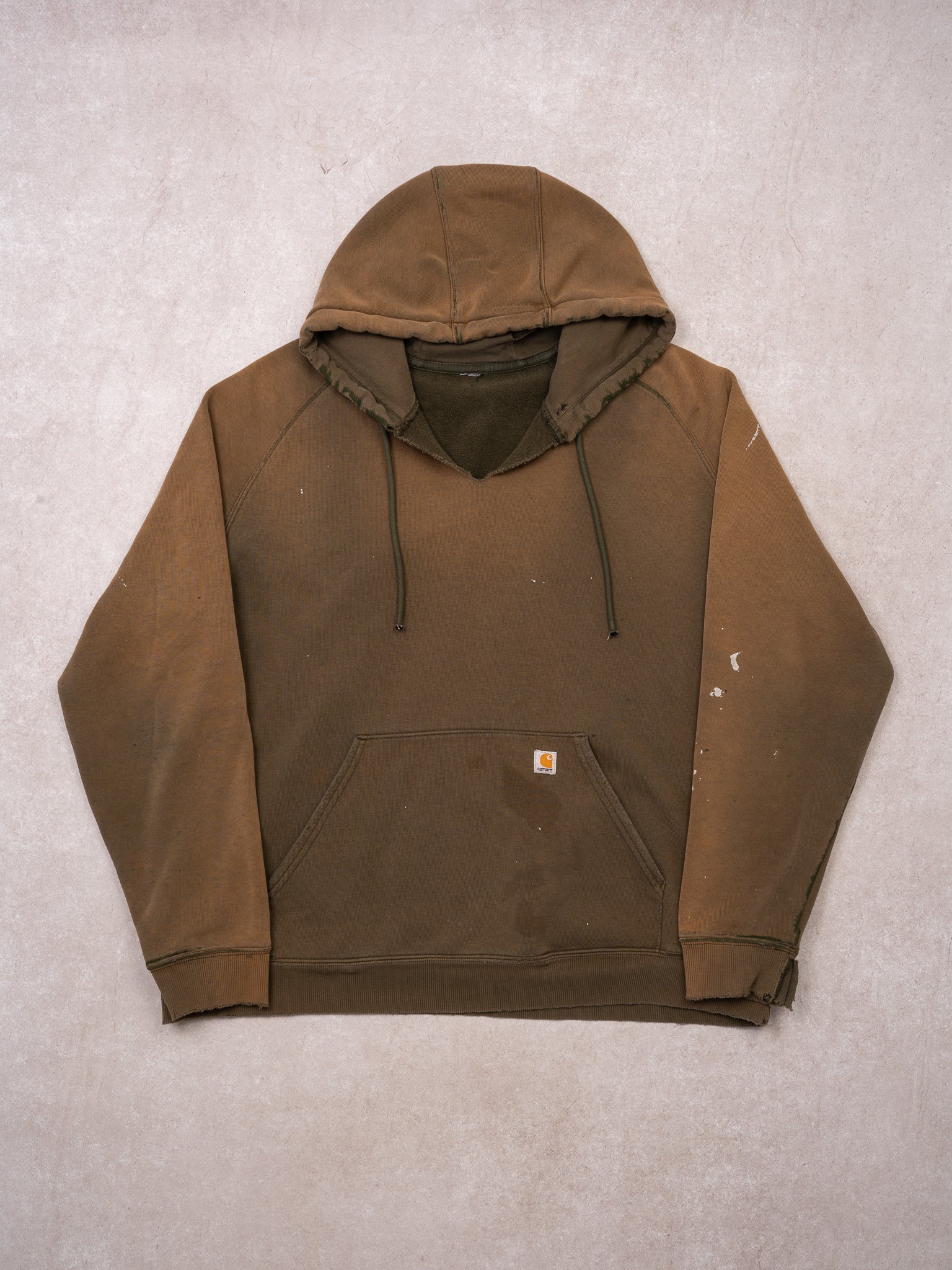 Vintage Rugged Brown + Moss Green Faded Carhartt Hoodie (XL)